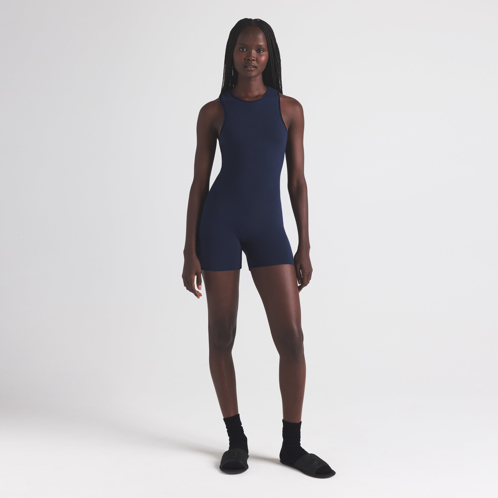 COTTON JERSEY TANK ONESIE | NAVY