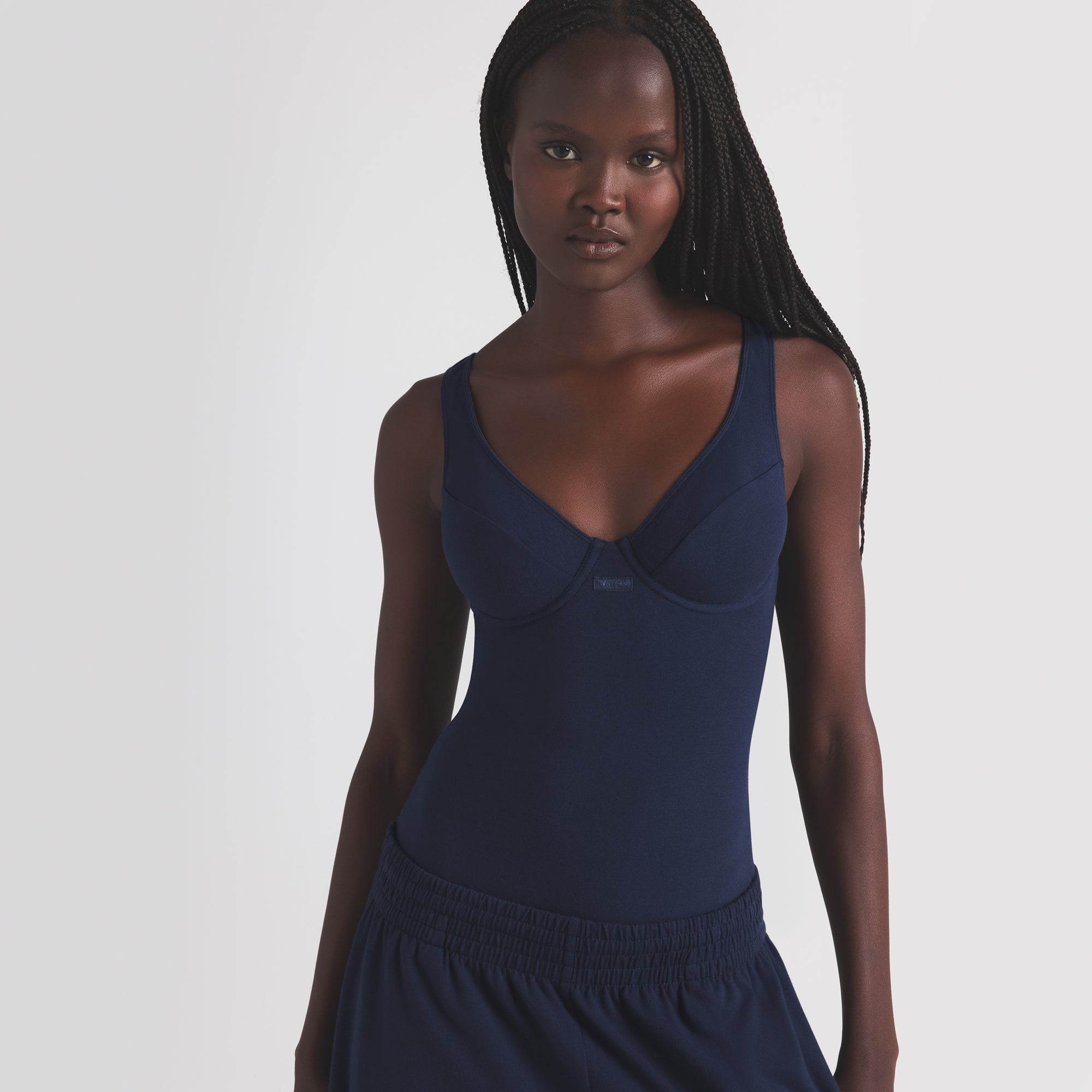 COTTON JERSEY UNDERWIRE BODYSUIT | NAVY - Image 4