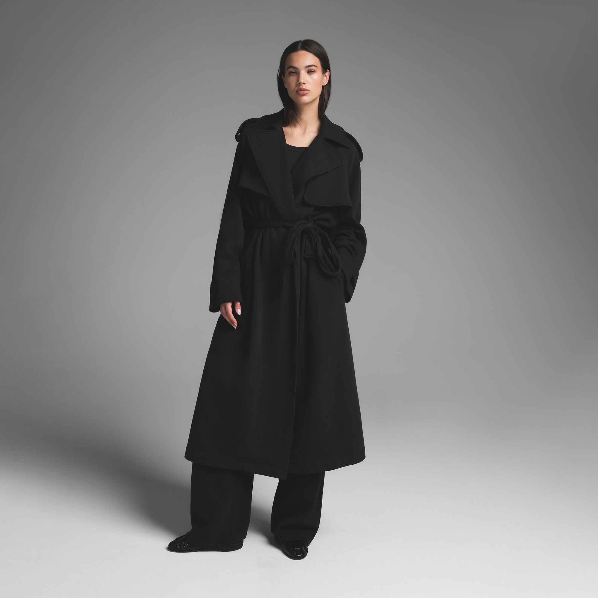 BOYFRIEND FLEECE TRENCH COAT | WASHED ONYX
