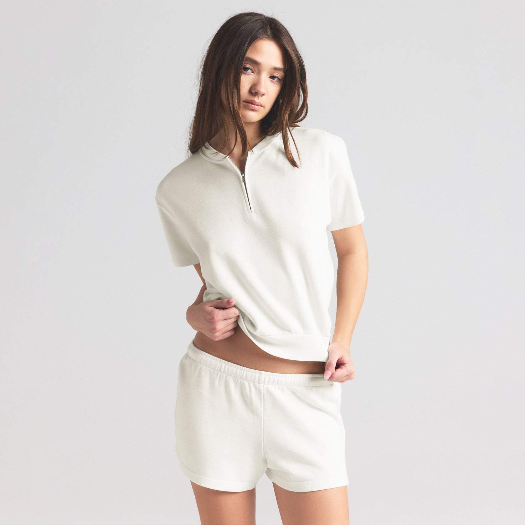 LIGHTWEIGHT FLEECE SHORT SLEEVE QUARTER ZIP | MARBLE