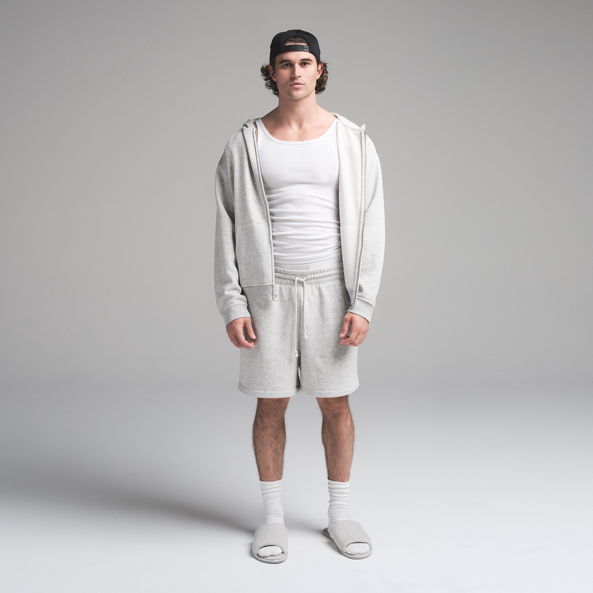 FLEECE LOUNGE MENS RELAXED ZIP UP HOODIE | LIGHT HEATHER GREY