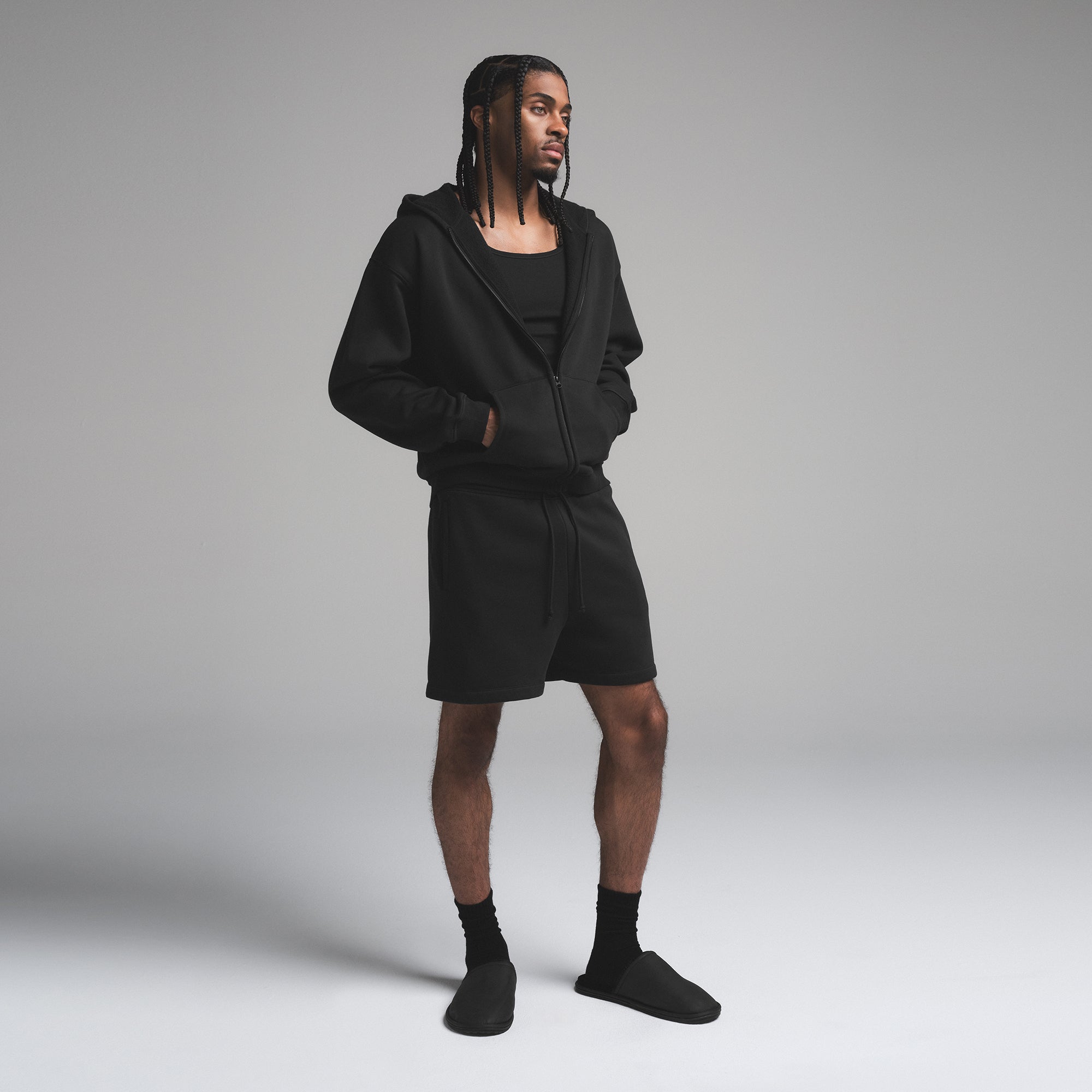 FLEECE LOUNGE MENS RELAXED ZIP UP HOODIE | WASHED ONYX - Image 3