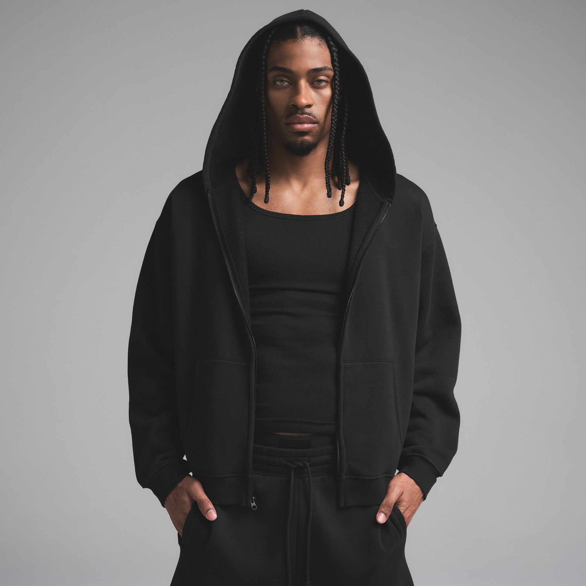 FLEECE LOUNGE MENS RELAXED ZIP UP HOODIE | WASHED ONYX - Image 2
