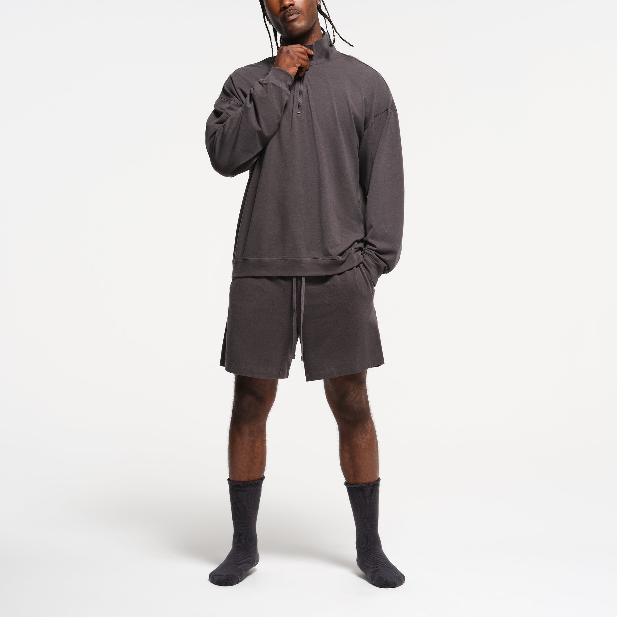 JERSEY LOUNGE MENS RELAXED QUARTER ZIP PULLOVER | ASH - Image 4