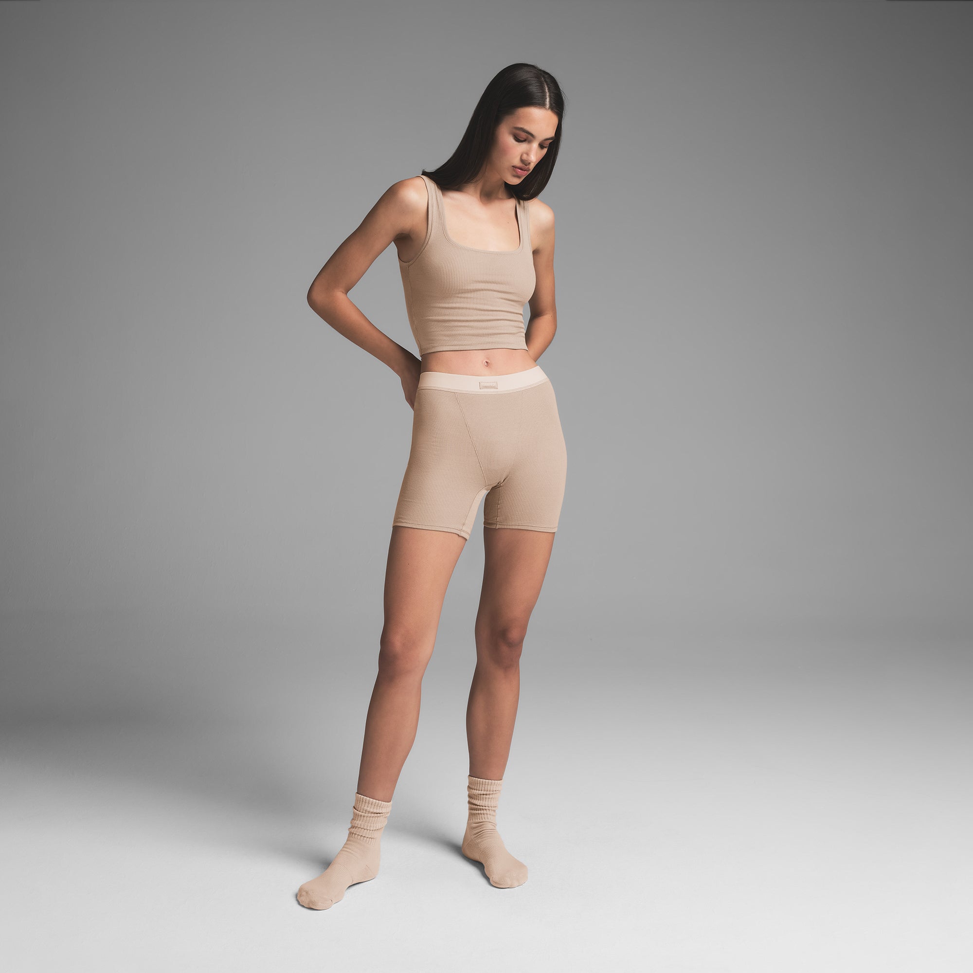 COTTON RIB BOXER | LATTE