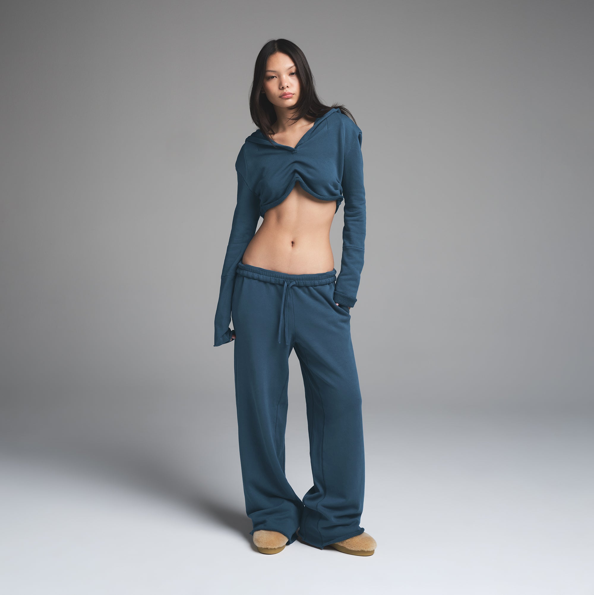 FRENCH TERRY WIDE LEG PANT | INDIGO