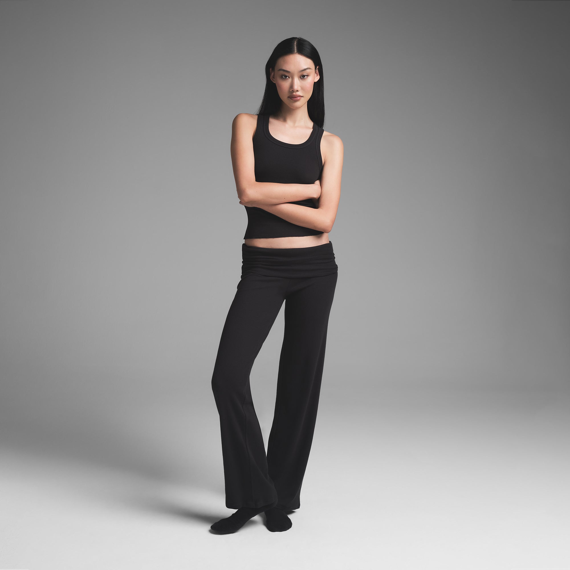 COTTON RIB FOLDOVER STRAIGHT LEG PANT | SOOT
