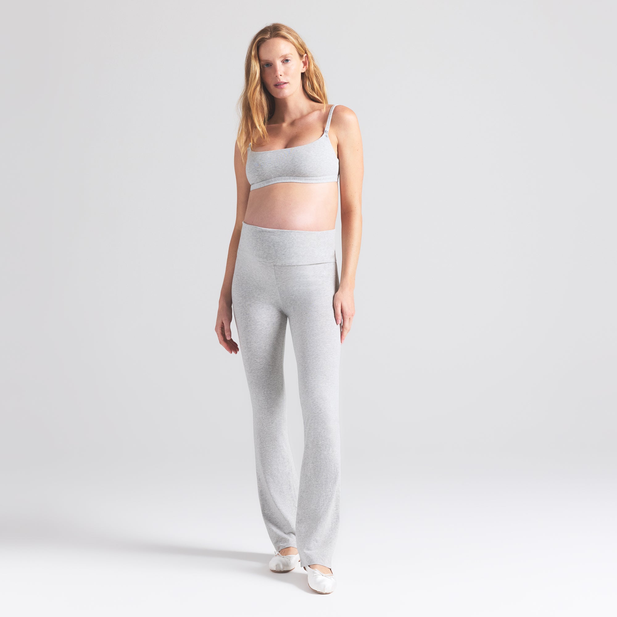 COTTON JERSEY MATERNITY FOLDOVER PANT | LIGHT HEATHER GREY - Image 3