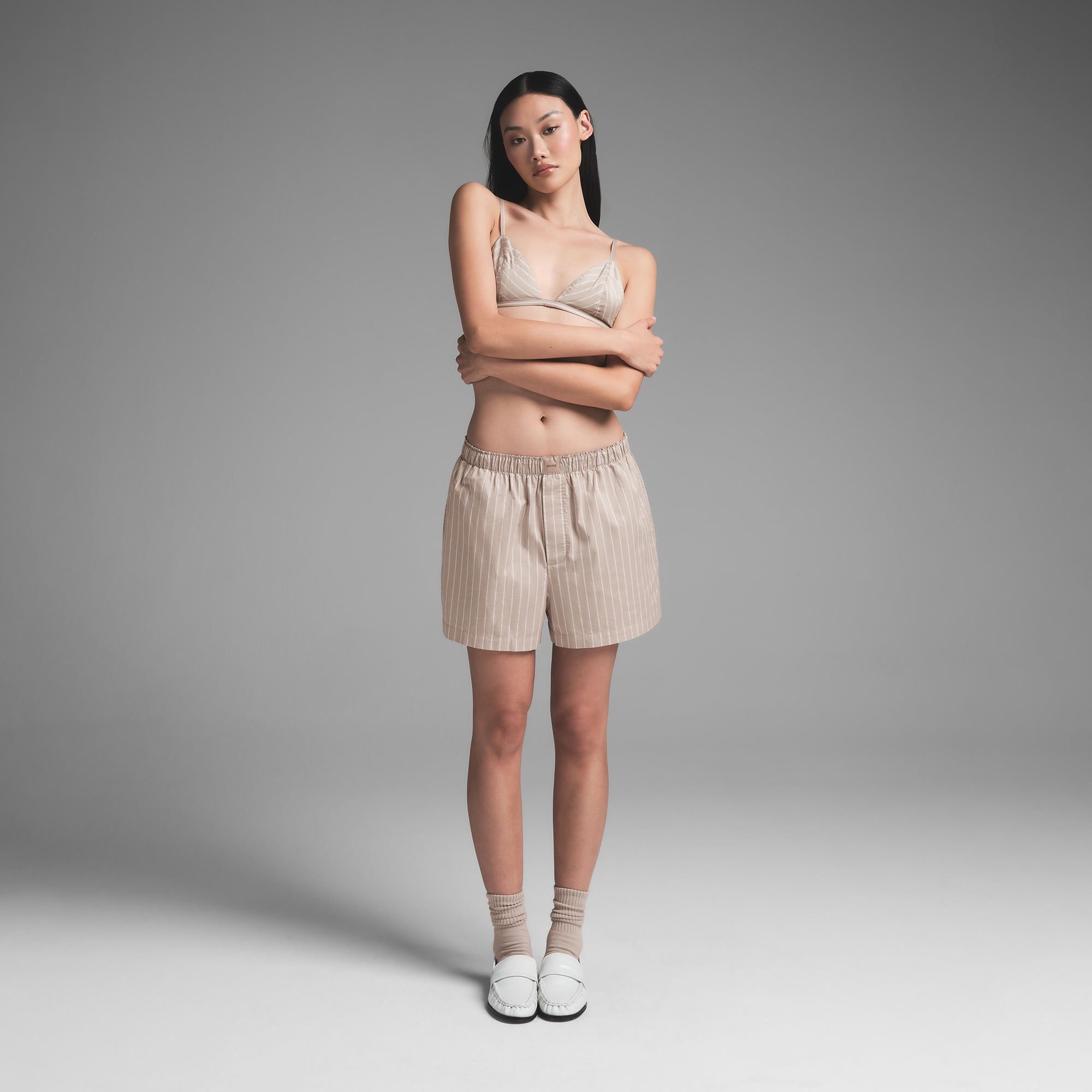 COTTON POPLIN BOXER | STONE STRIPE