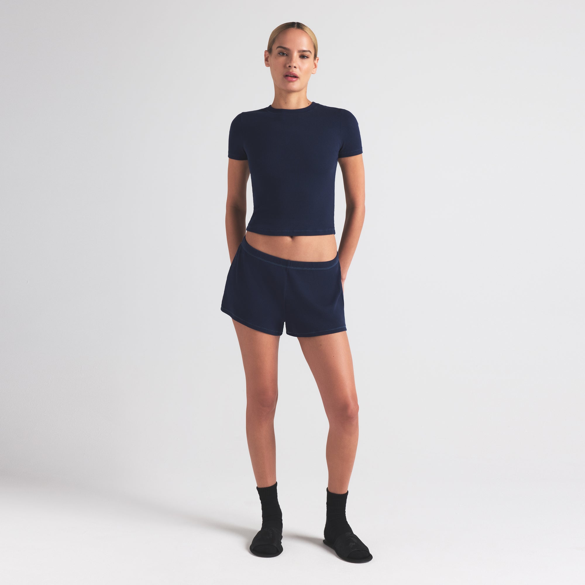 COTTON RIB LOOSE SHORT | NAVY