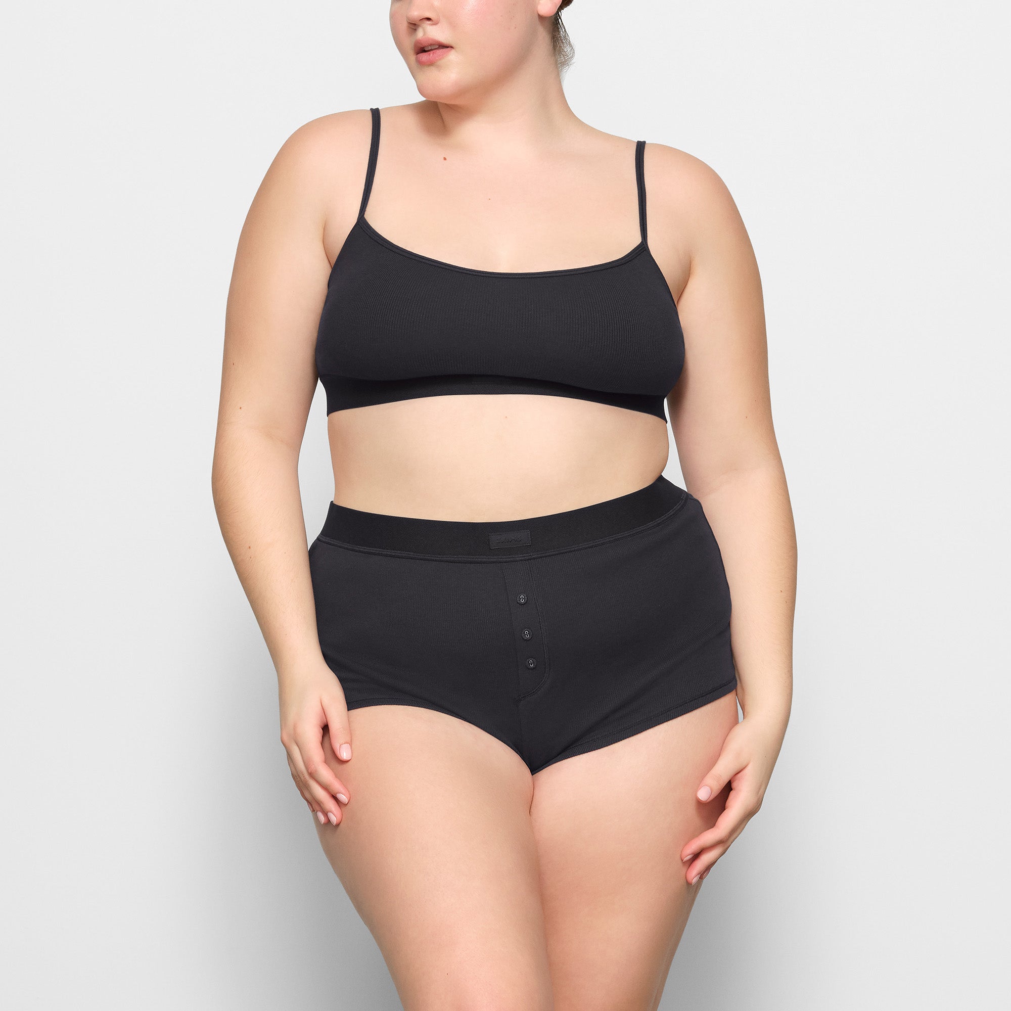 COTTON RIB SCOOP BRALETTE | SOOT