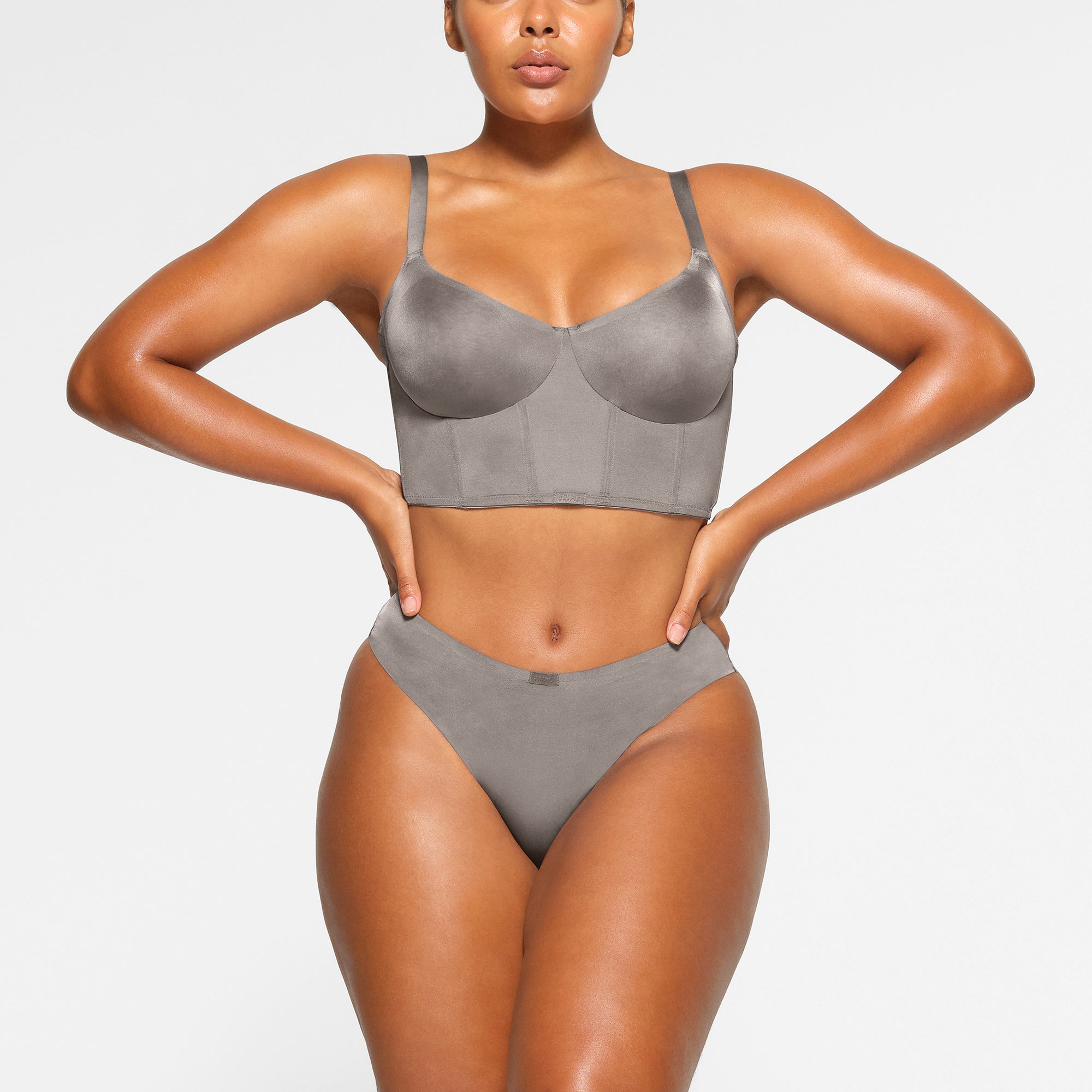 SKIMS LOGO SHINE DEMI CORSET BRA | GREY CHALK