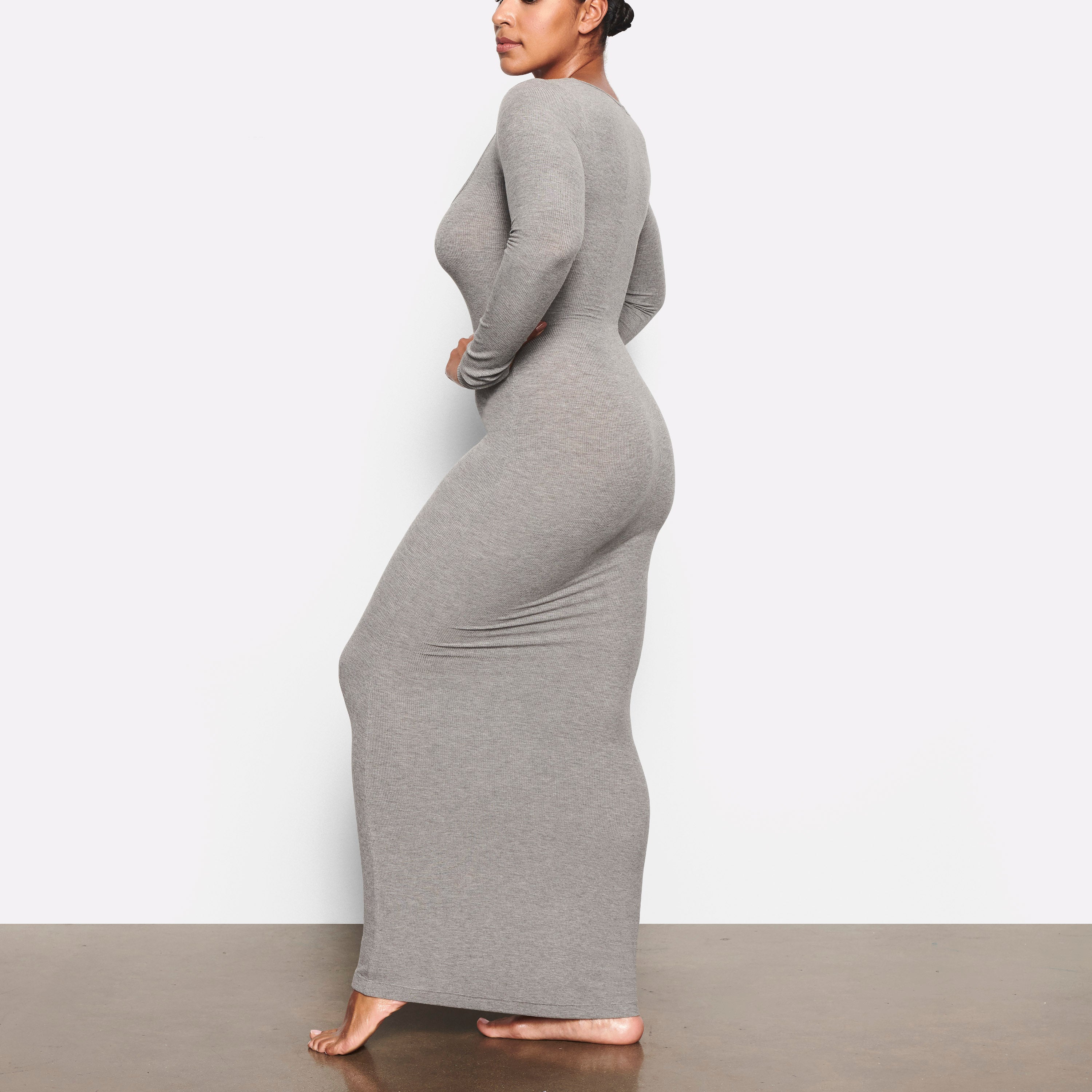 SOFT LOUNGE LONG SLEEVE DRESS | HEATHER GREY - Image 2