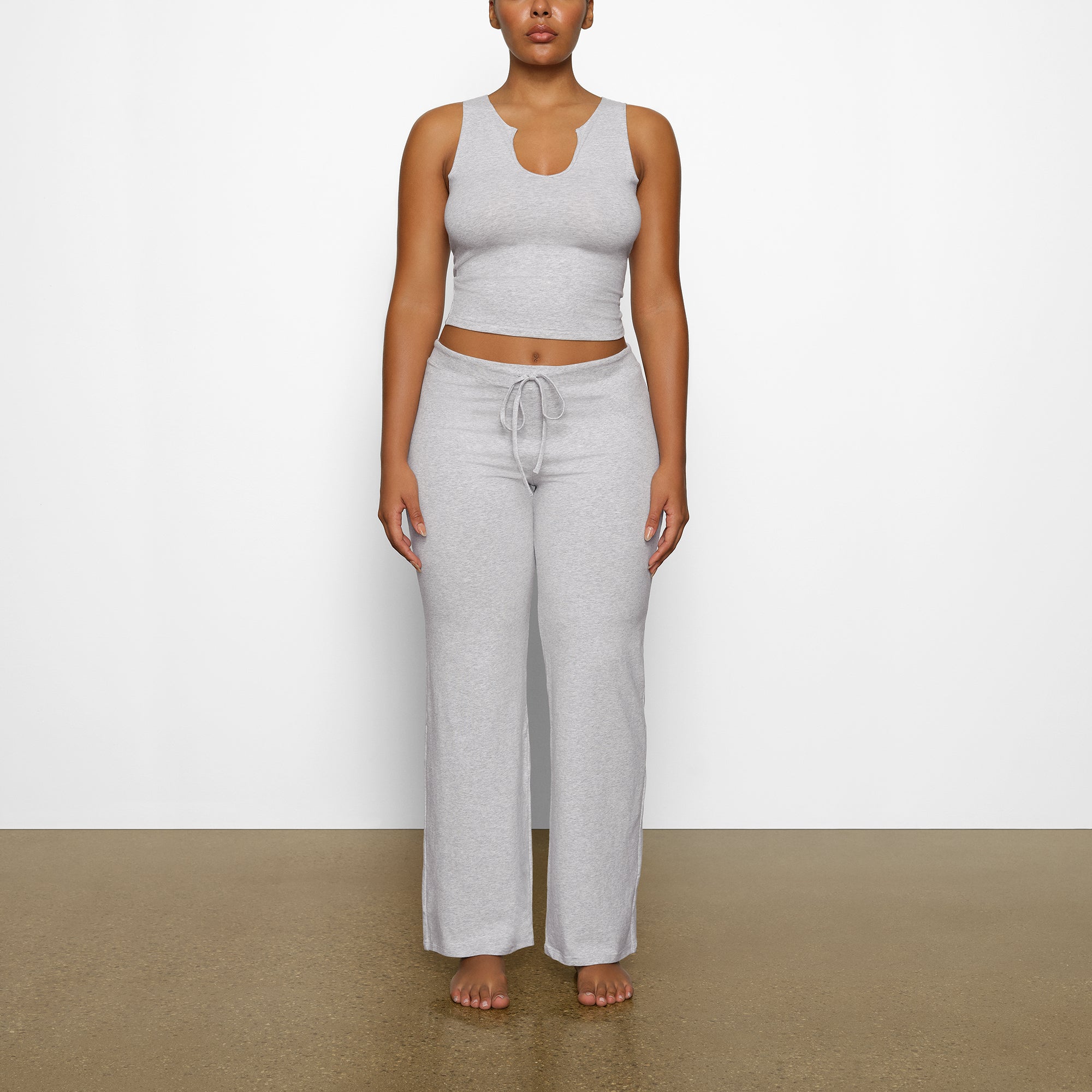 COTTON JERSEY STRAIGHT LEG PANT | LIGHT HEATHER GREY