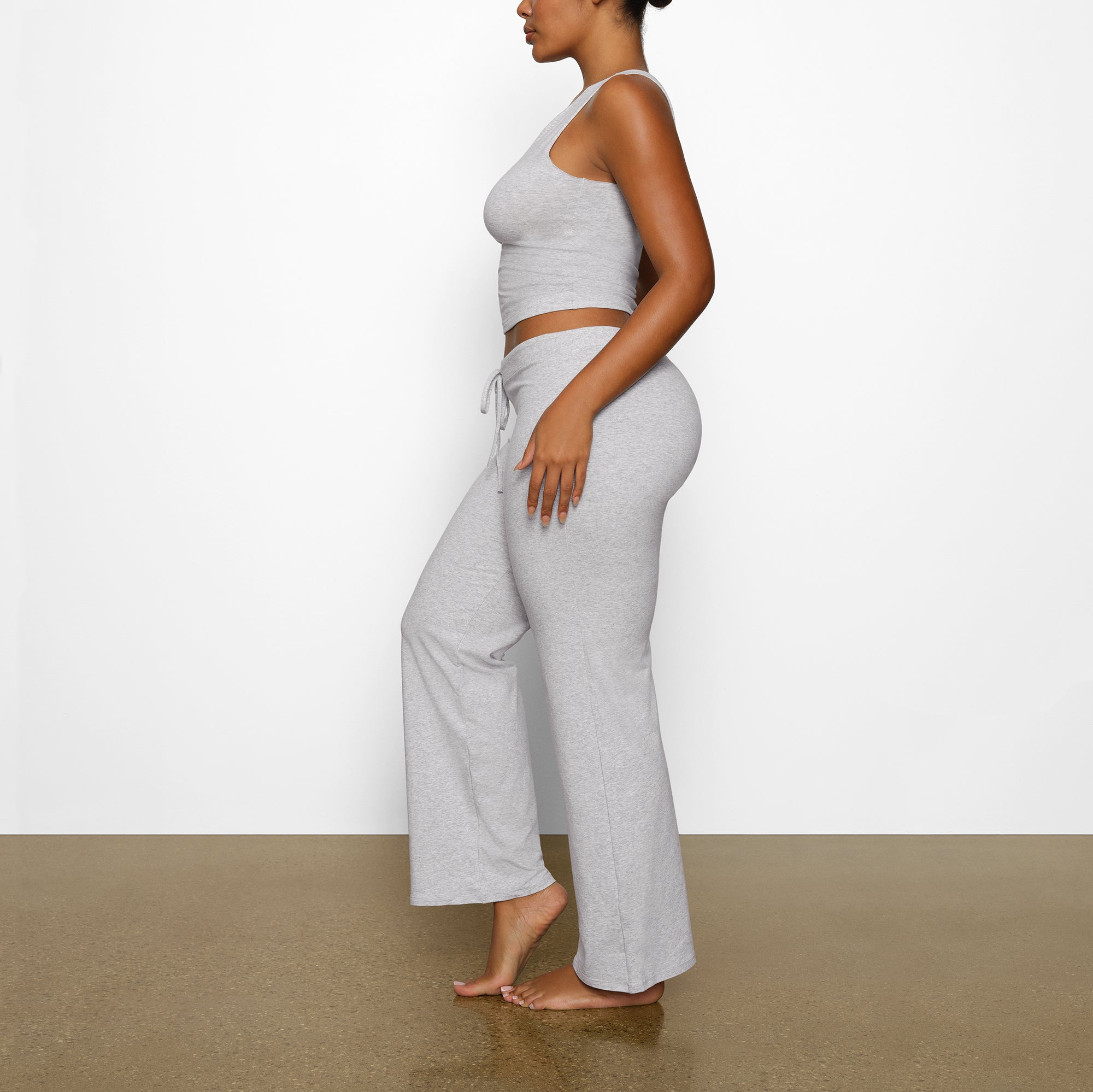 COTTON JERSEY STRAIGHT LEG PANT | LIGHT HEATHER GREY - Image 2