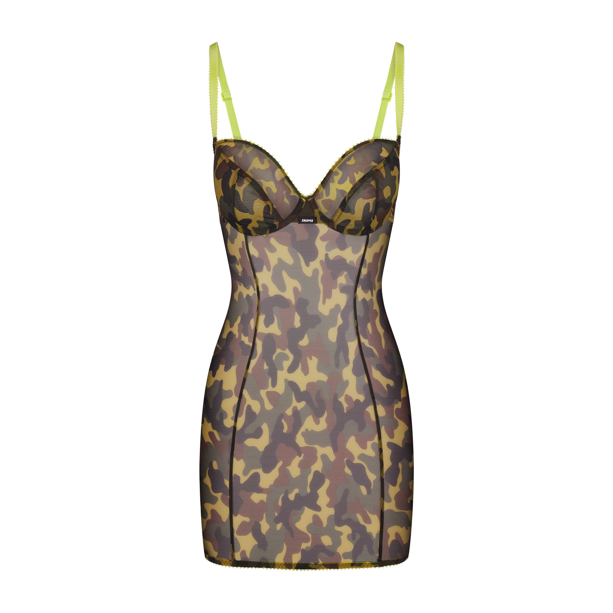 ULTRA FINE MESH PICOT MINI DRESS | DAFFODIL CAMO - Image 5