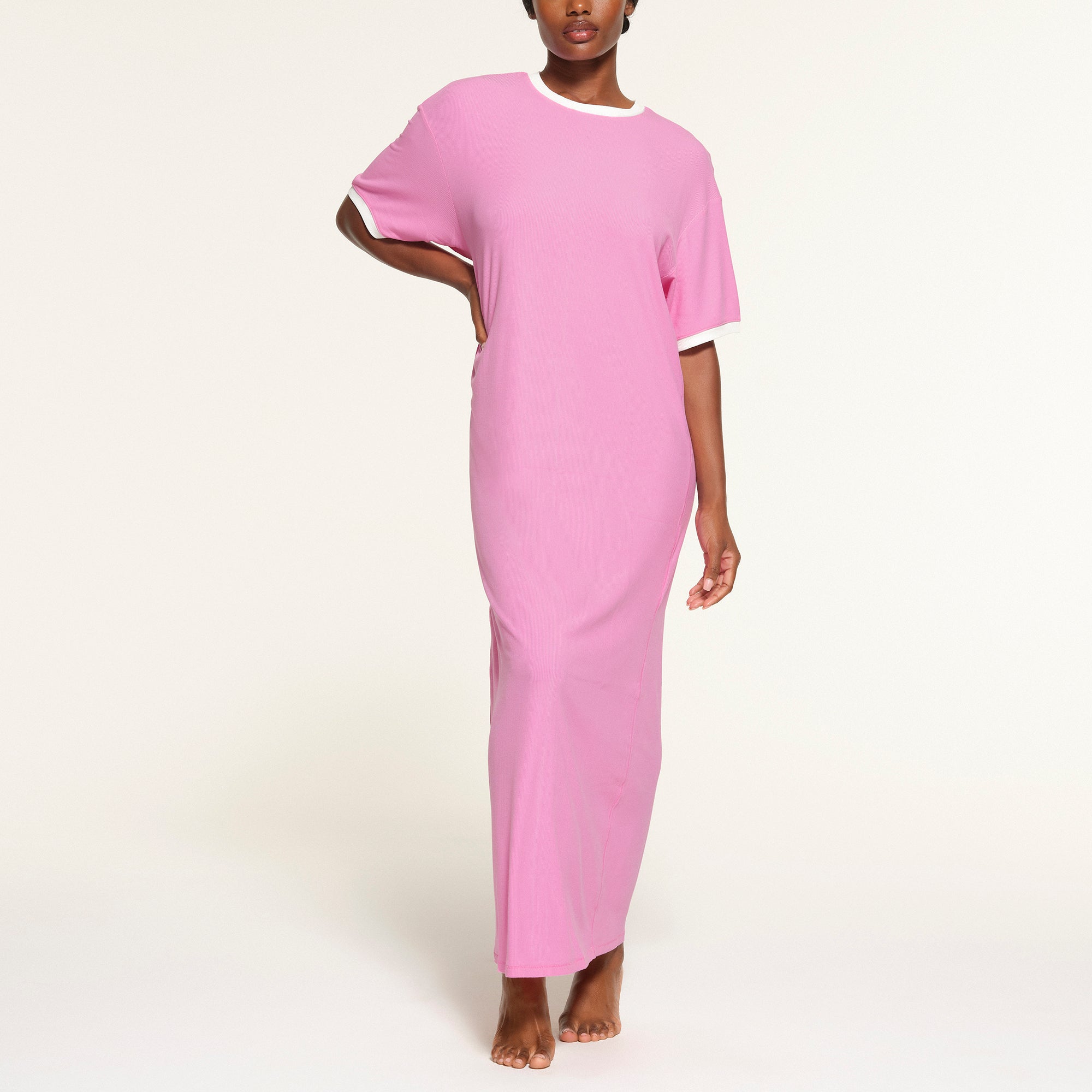 SOFT LOUNGE RINGER T-SHIRT LONG DRESS | BLUSH