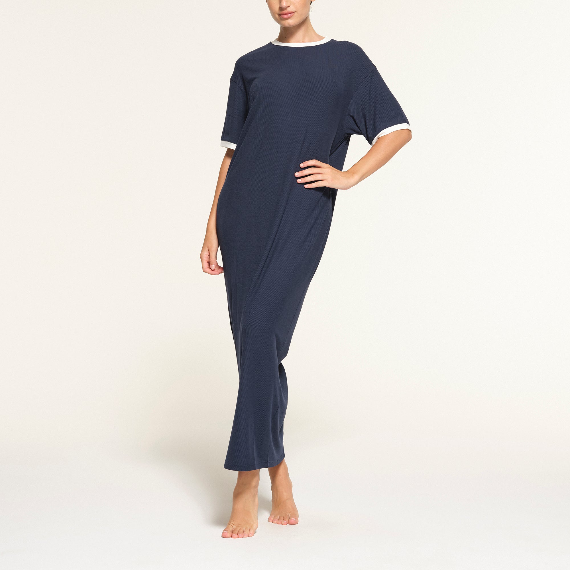 SOFT LOUNGE RINGER T-SHIRT LONG DRESS | NAVY