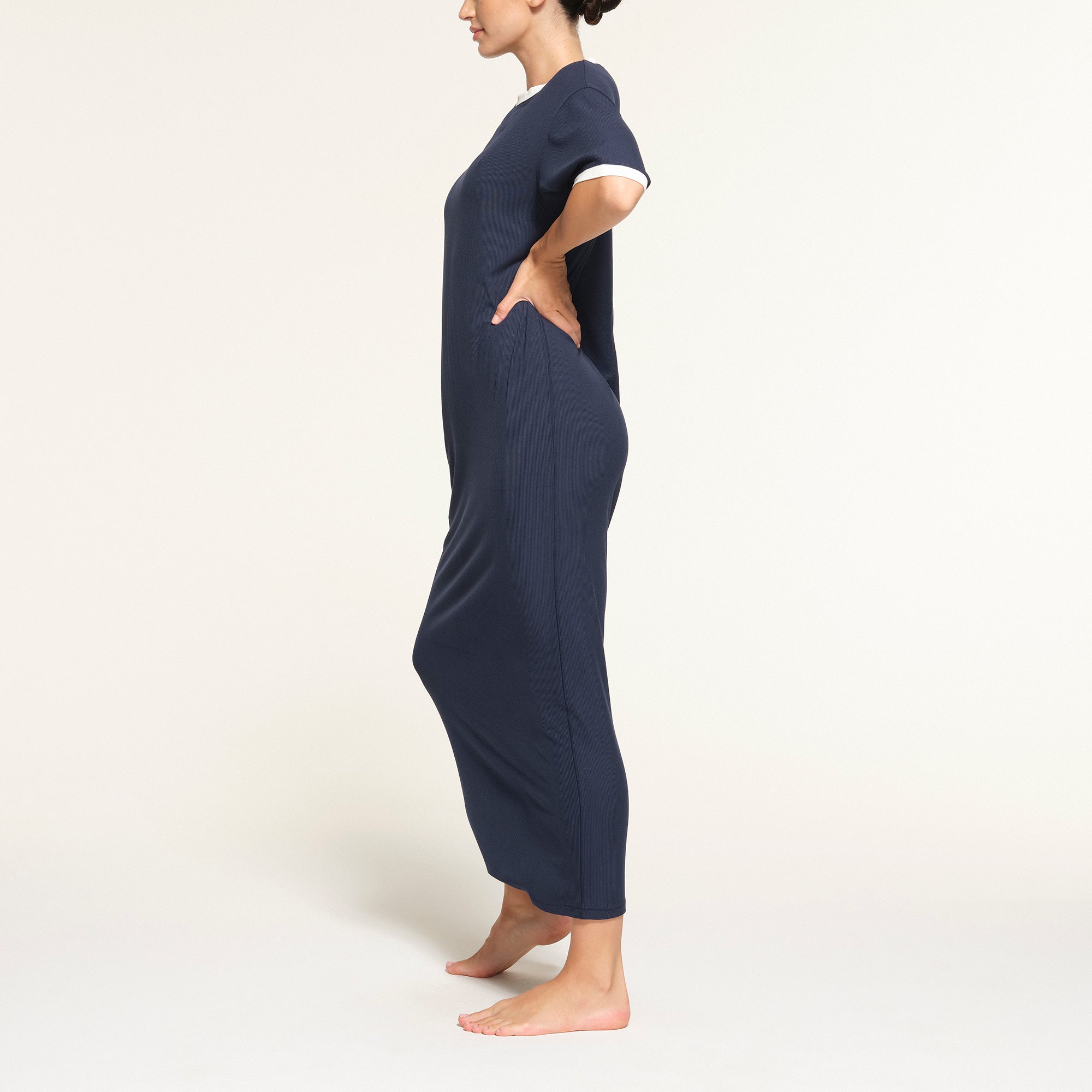SOFT LOUNGE RINGER T-SHIRT LONG DRESS | NAVY - Image 2