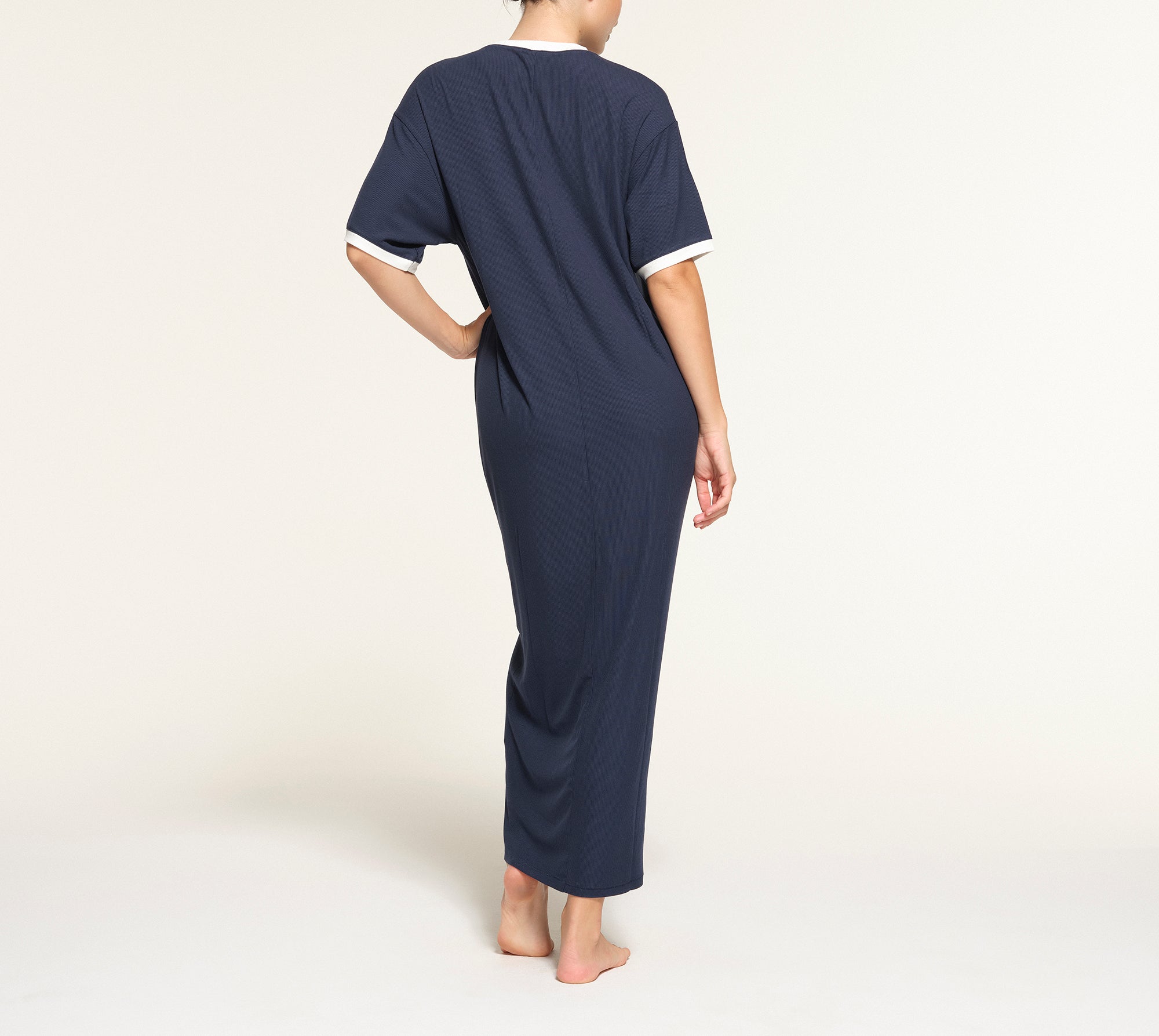 SOFT LOUNGE RINGER T-SHIRT LONG DRESS | NAVY - Image 3