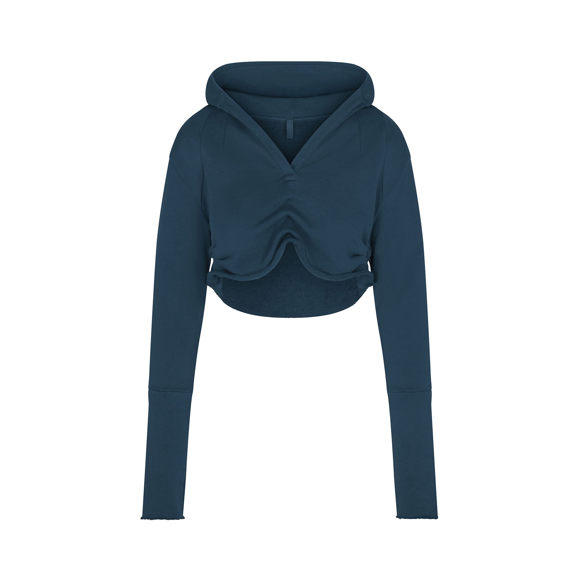 FRENCH TERRY SHOULDER PAD CROPPED HOODIE | INDIGO - Image 7