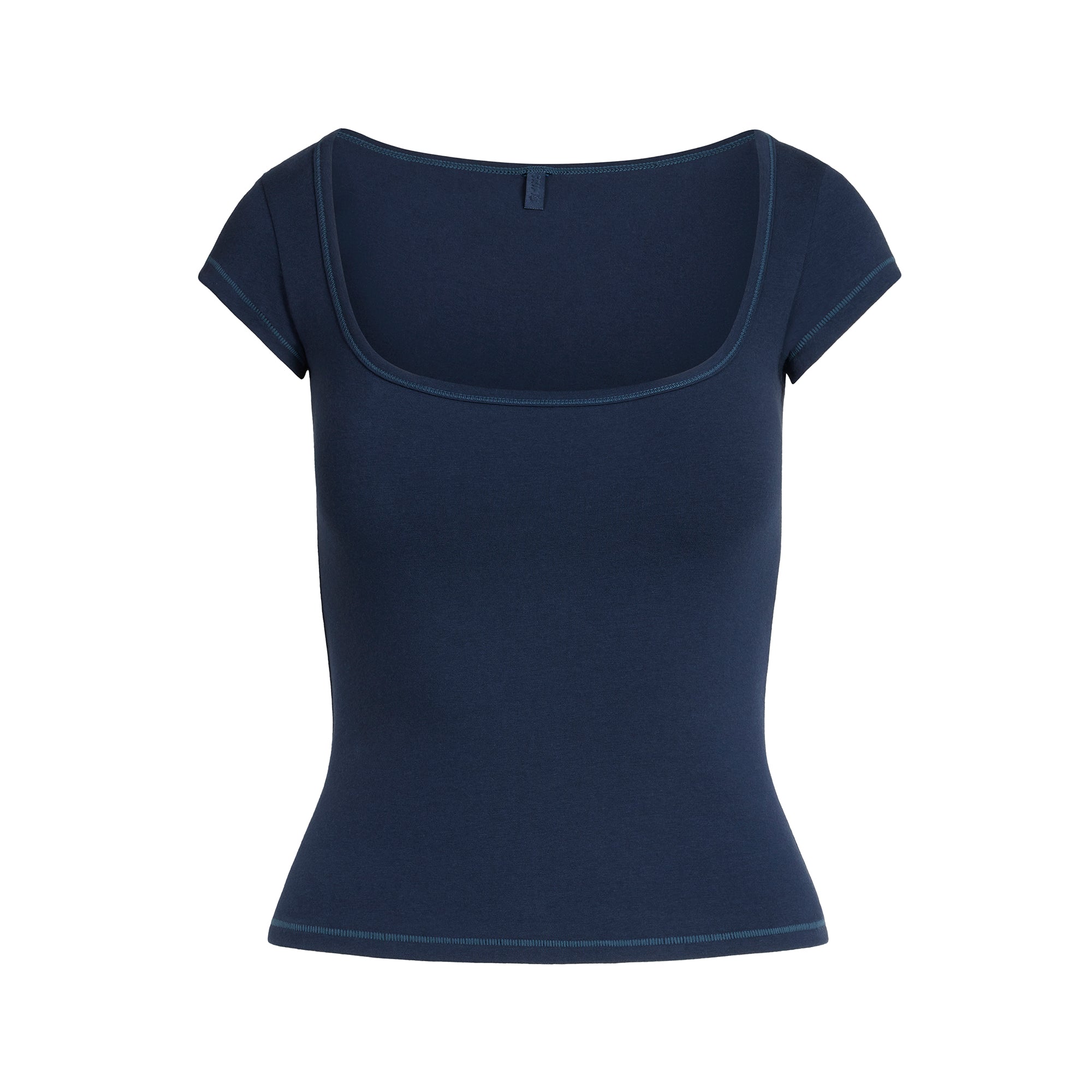 COTTON JERSEY SCOOP NECK T-SHIRT | NAVY - Image 6