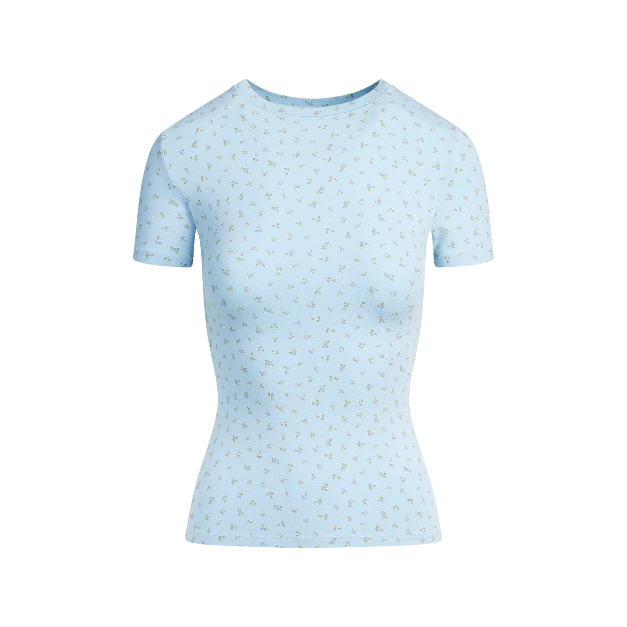 COTTON JERSEY T-SHIRT | POWDER BLUE MICRO FLORAL - Image 4