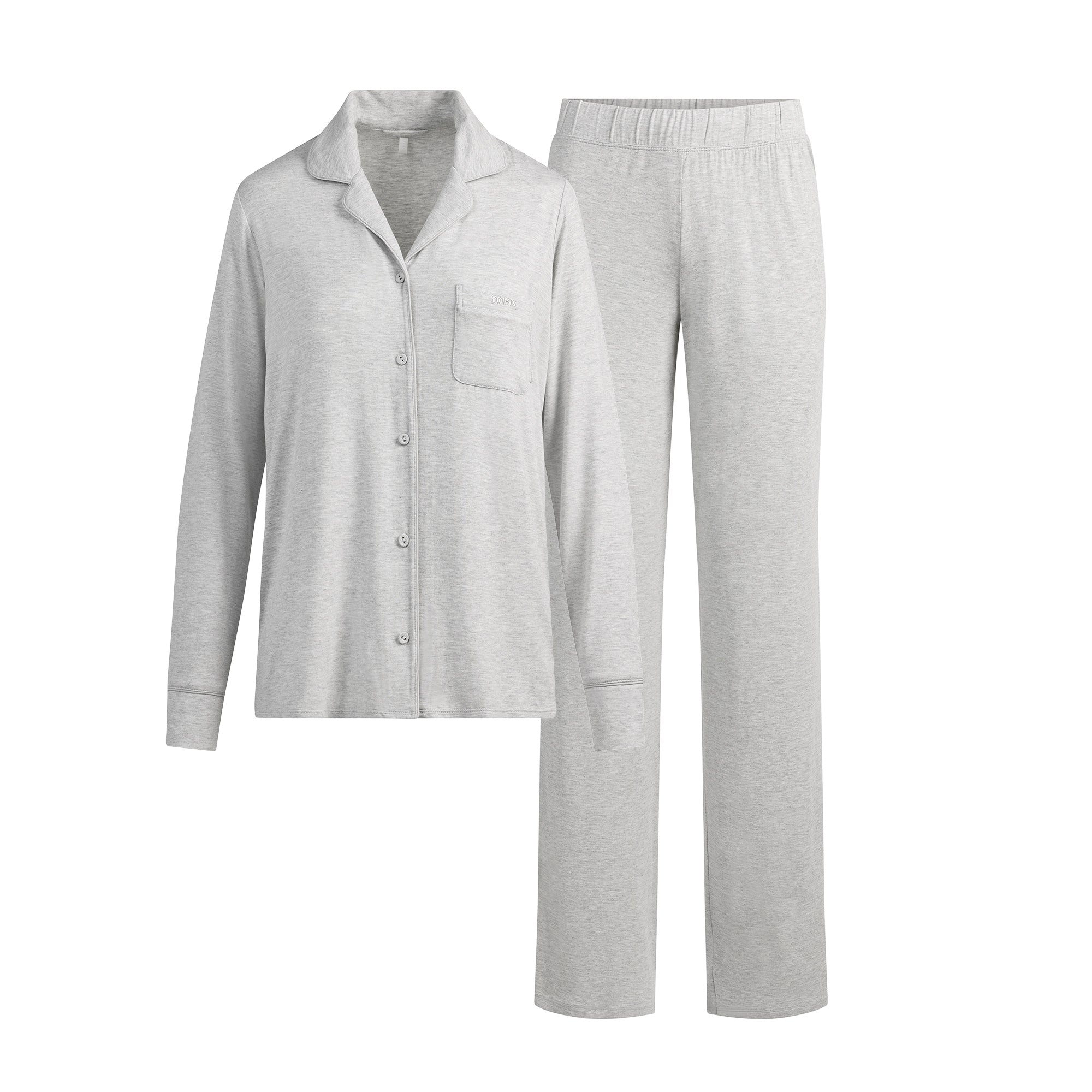 SKIMS SLEEP LONG SLEEVE BUTTON UP SET | LIGHT HEATHER GREY - Image 5