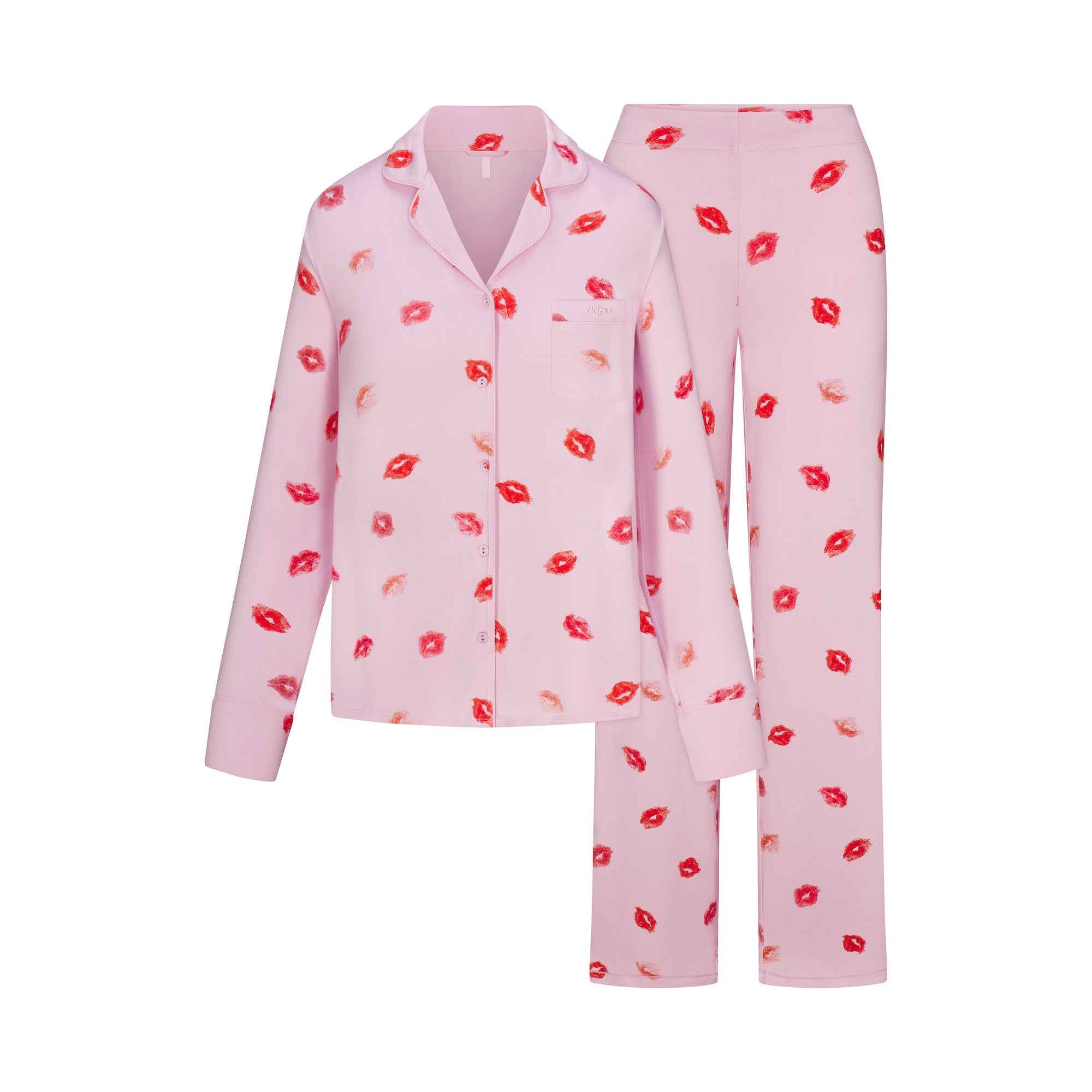 SKIMS SLEEP LONG SLEEVE BUTTON UP SET | CHERRY BLOSSOM LIPSTICK - Image 8