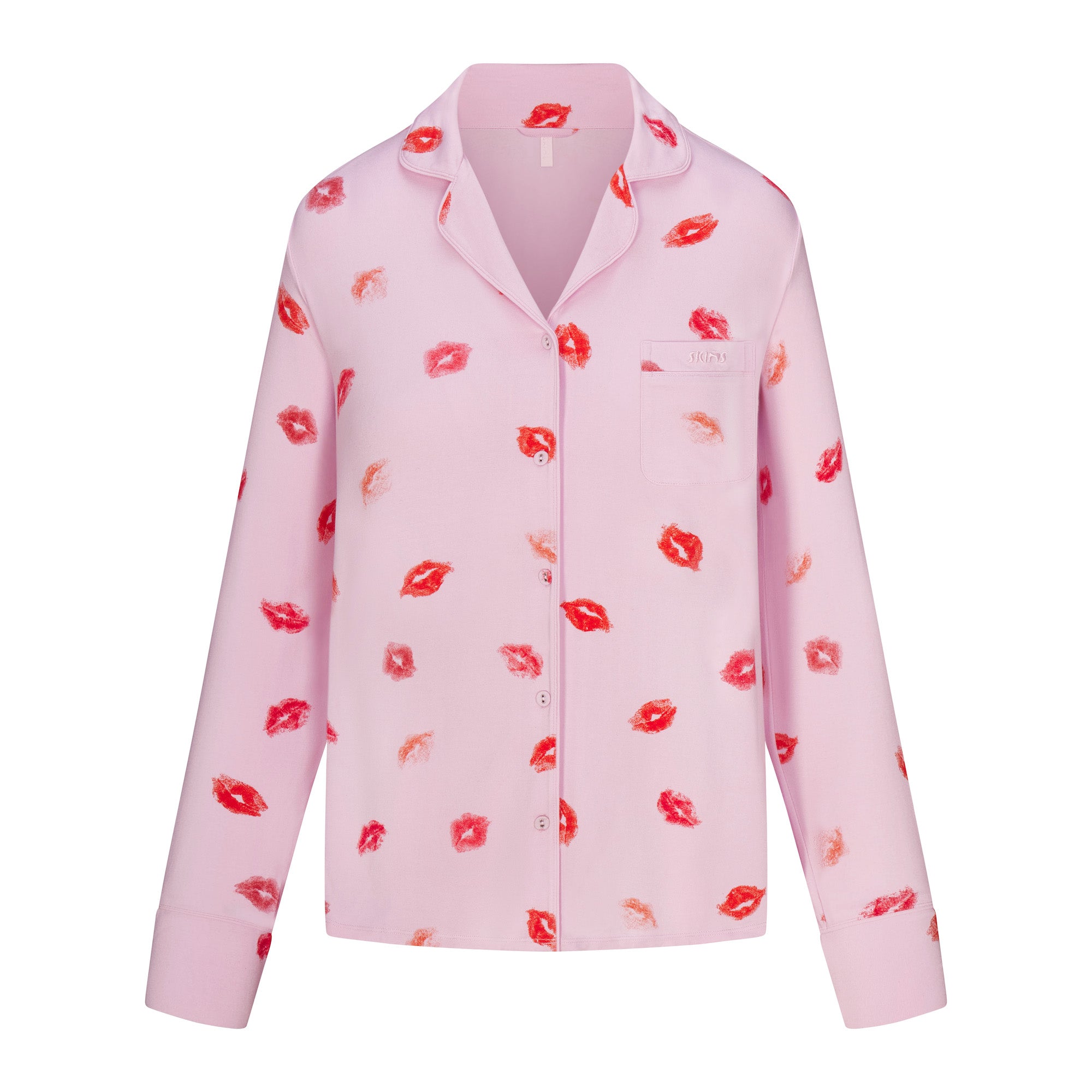 SKIMS SLEEP LONG SLEEVE BUTTON UP SET | CHERRY BLOSSOM LIPSTICK - Image 4