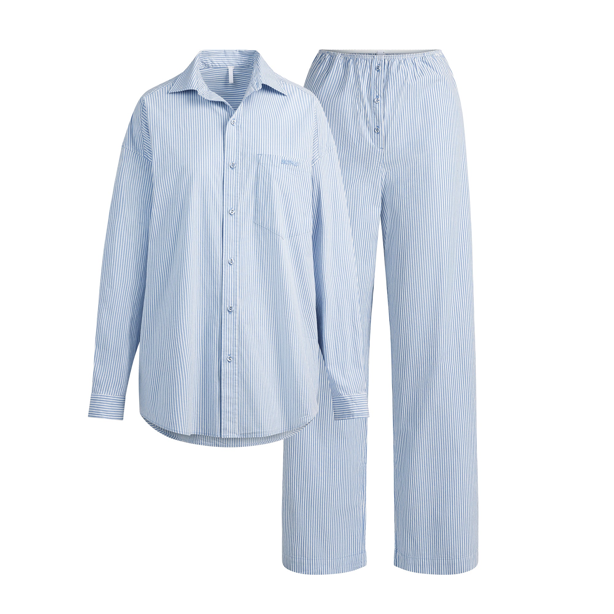 COTTON POPLIN OVERSIZED SLEEP SET | CADET STRIPE - Image 8