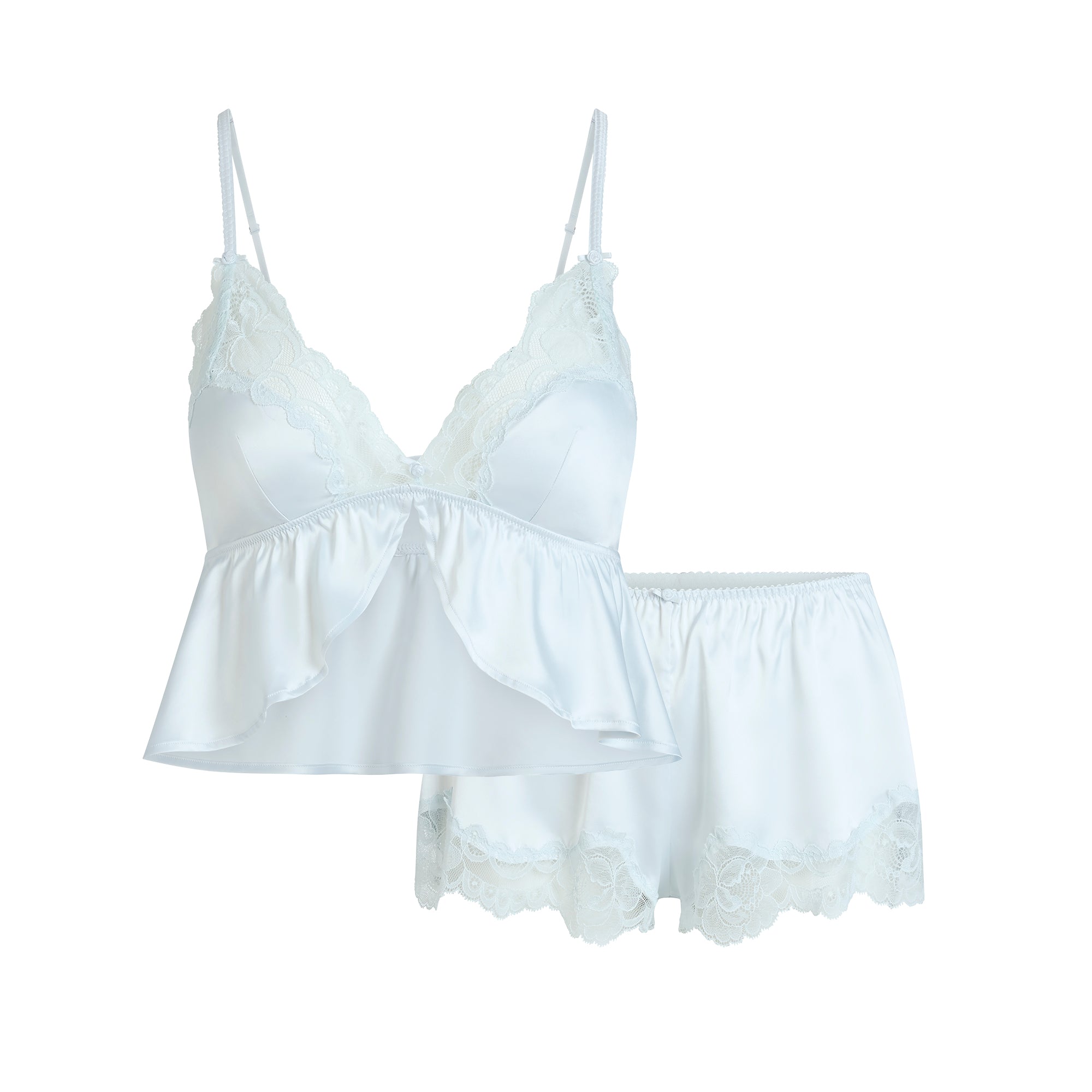 WOVEN SHINE LACE BABYDOLL AND SHORT SET | CLOUD - Image 10
