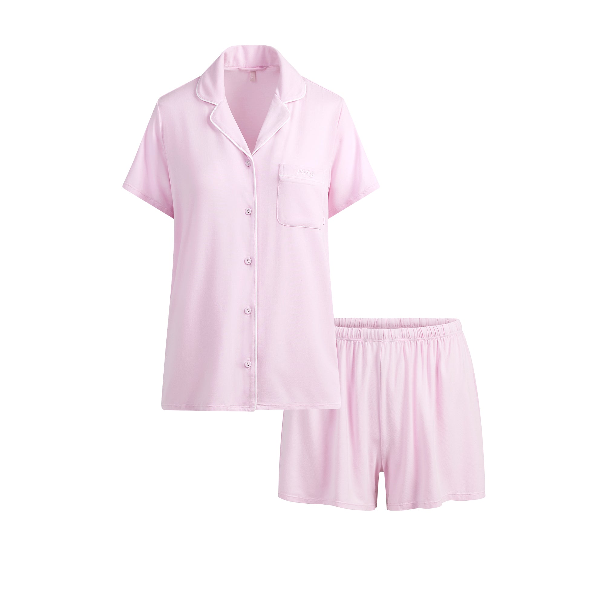 SKIMS SLEEP SHORT SLEEVE BUTTON UP SET | CHERRY BLOSSOM CONTRAST - Image 8