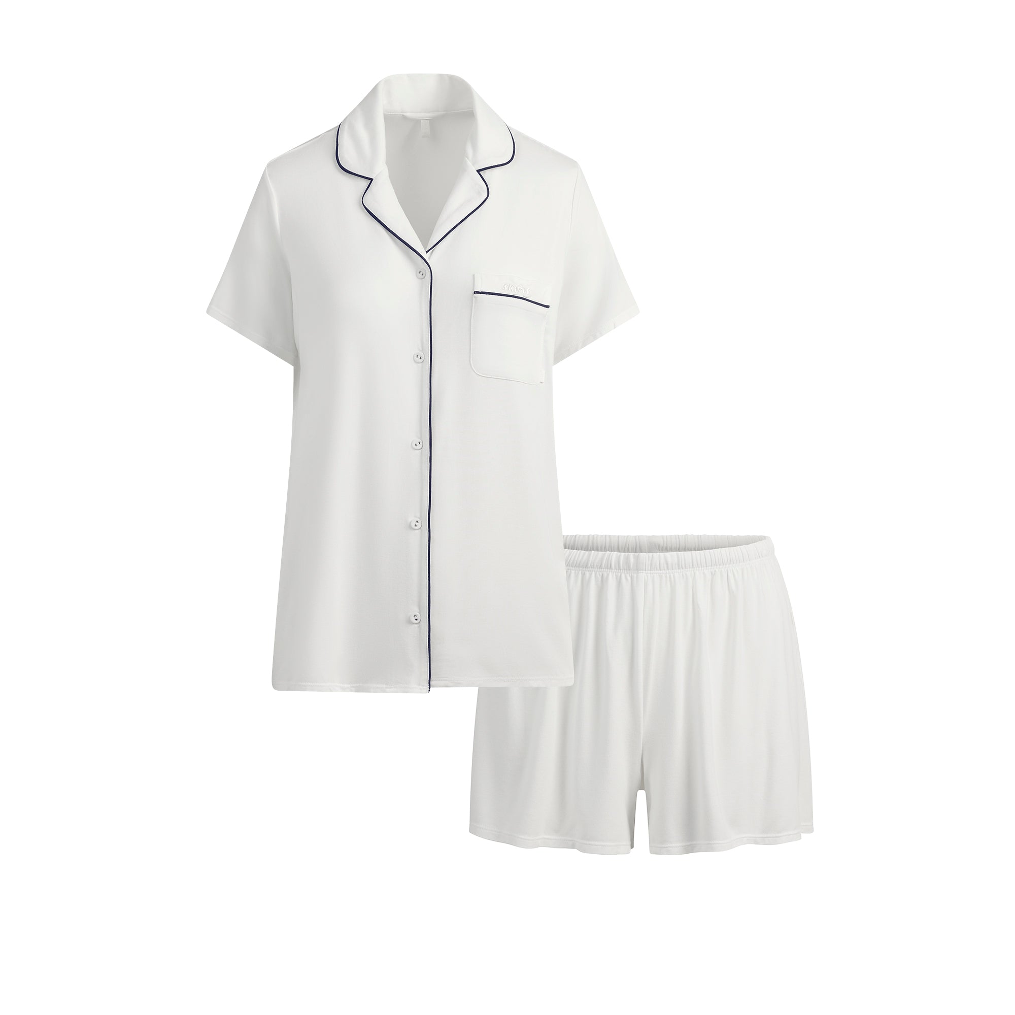 SKIMS SLEEP SHORT SLEEVE BUTTON UP SET | MARBLE CONTRAST - Image 7