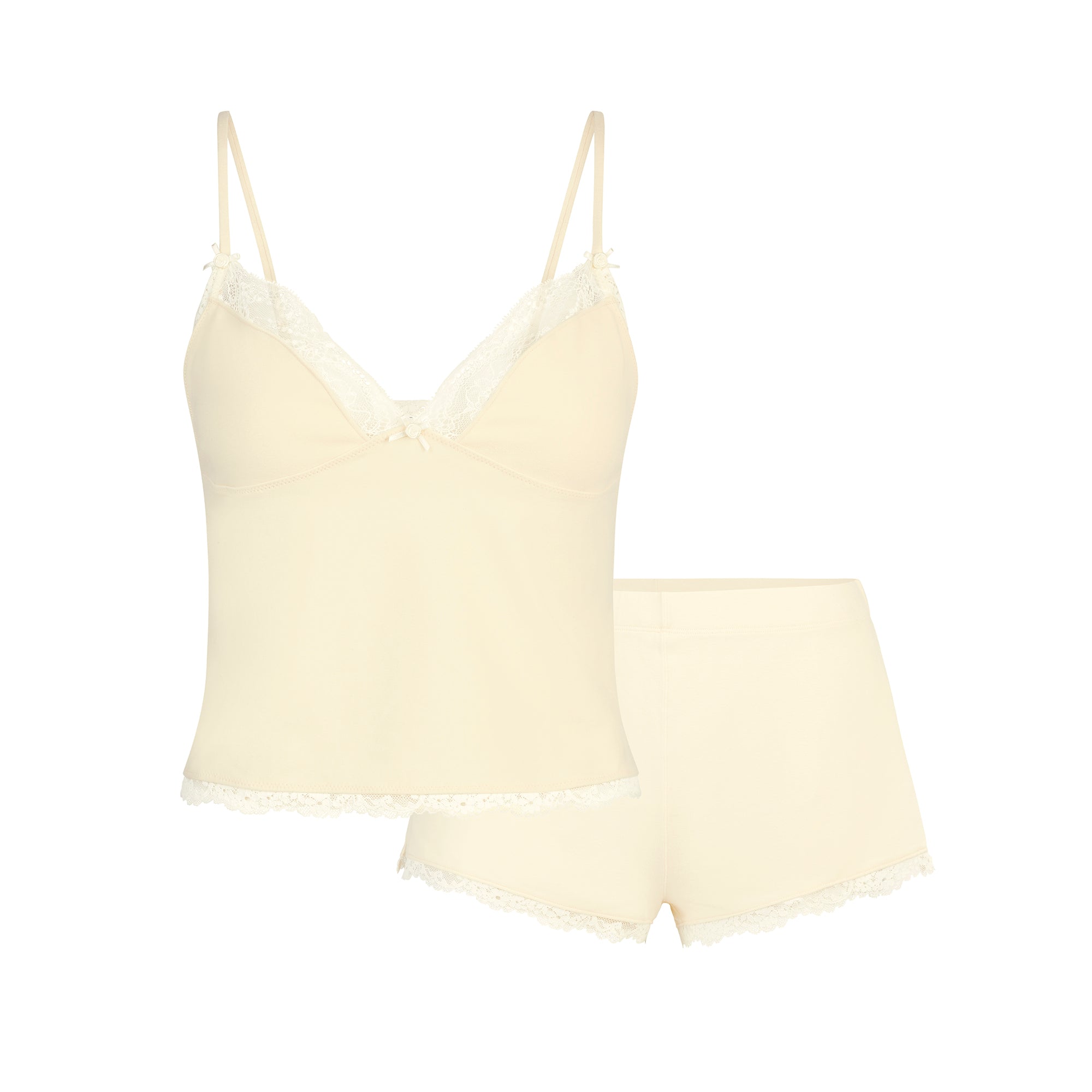 COTTON JERSEY LACE CAMI AND SHORT SET | BUTTER - Image 6