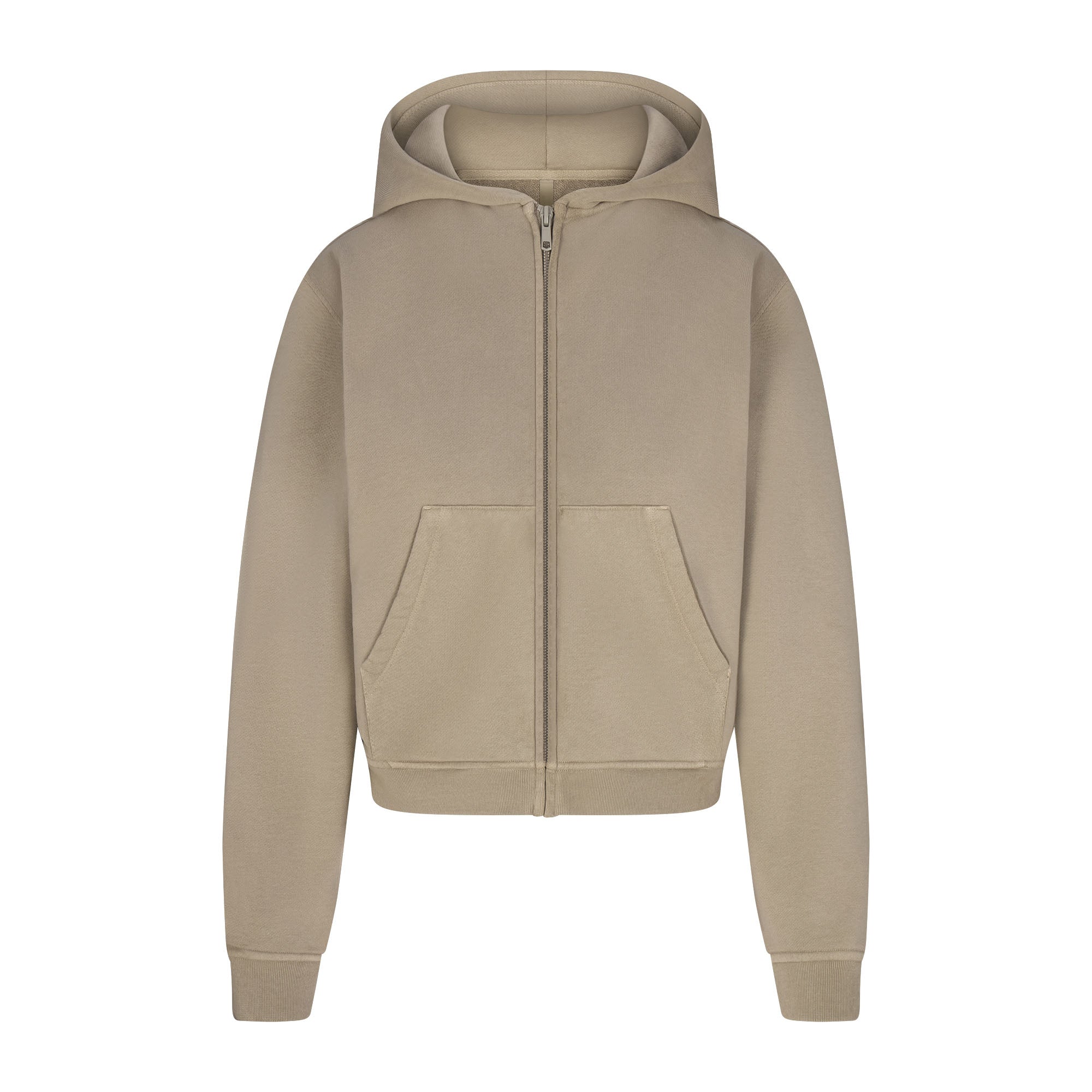 FRENCH TERRY SHRUNKEN ZIP UP HOODIE | TAUPE - Image 5