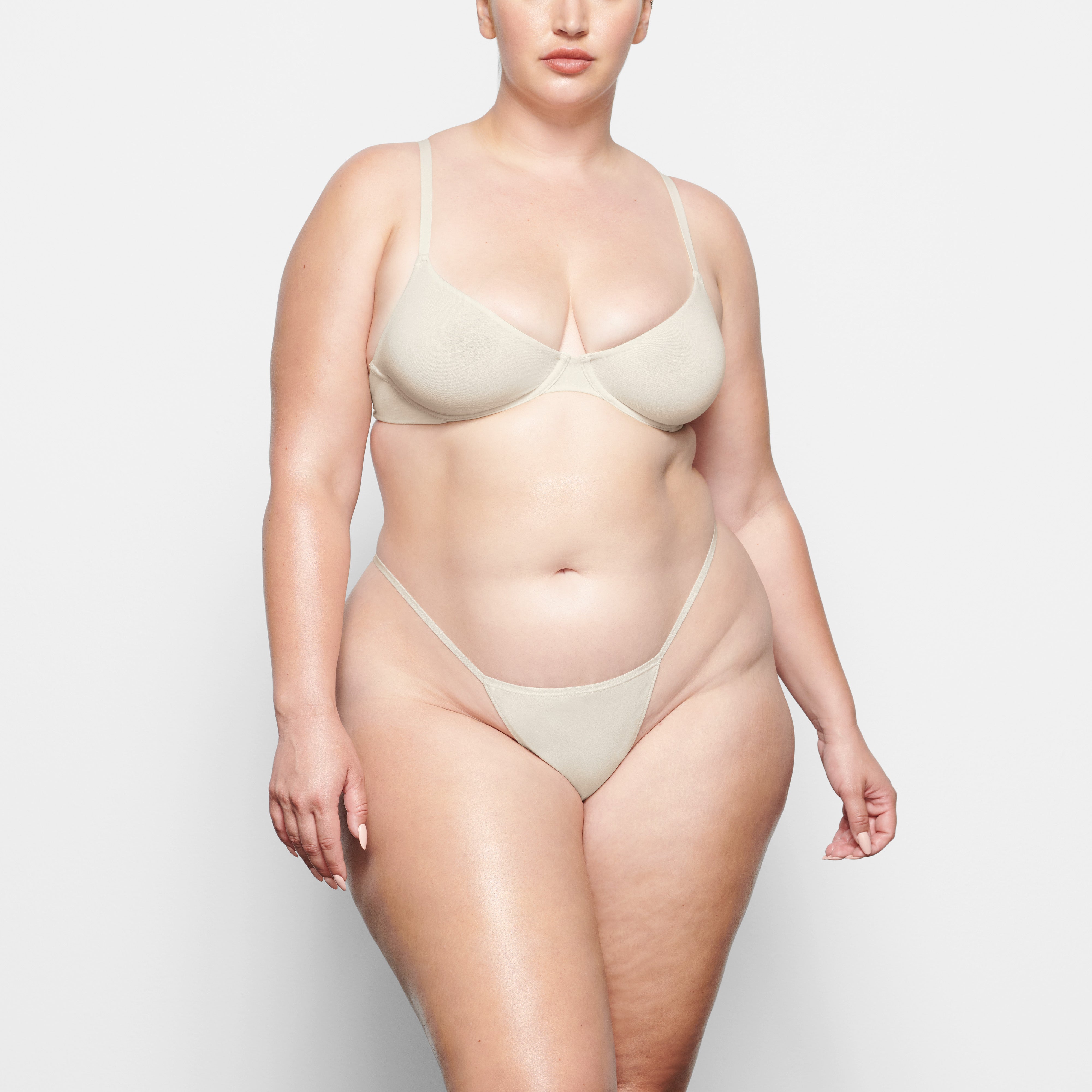 COTTON JERSEY T-STRING THONG | BONE