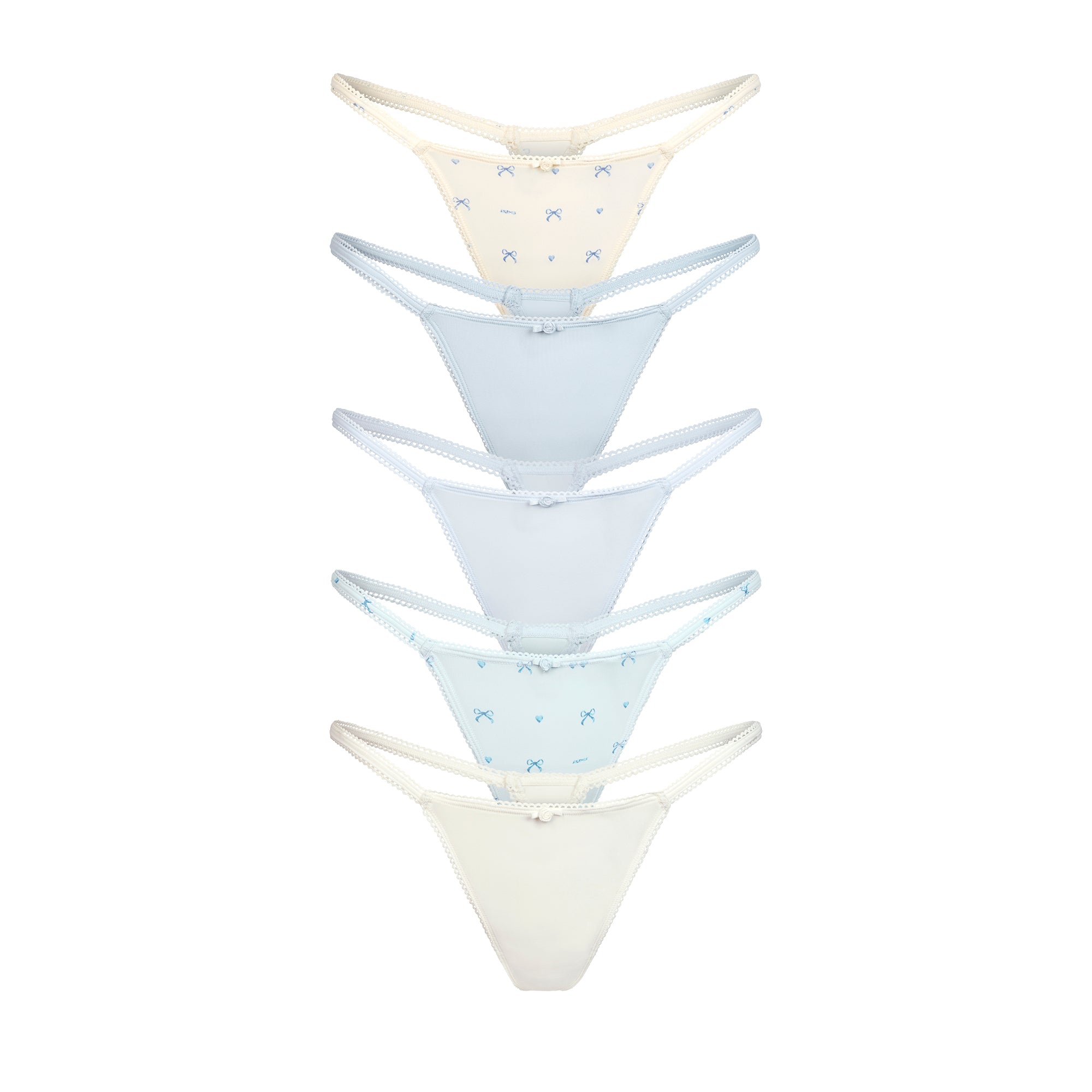 FITS EVERYBODY PICOT STRING THONG 5-PACK | BLUE QUARTZ MULTI