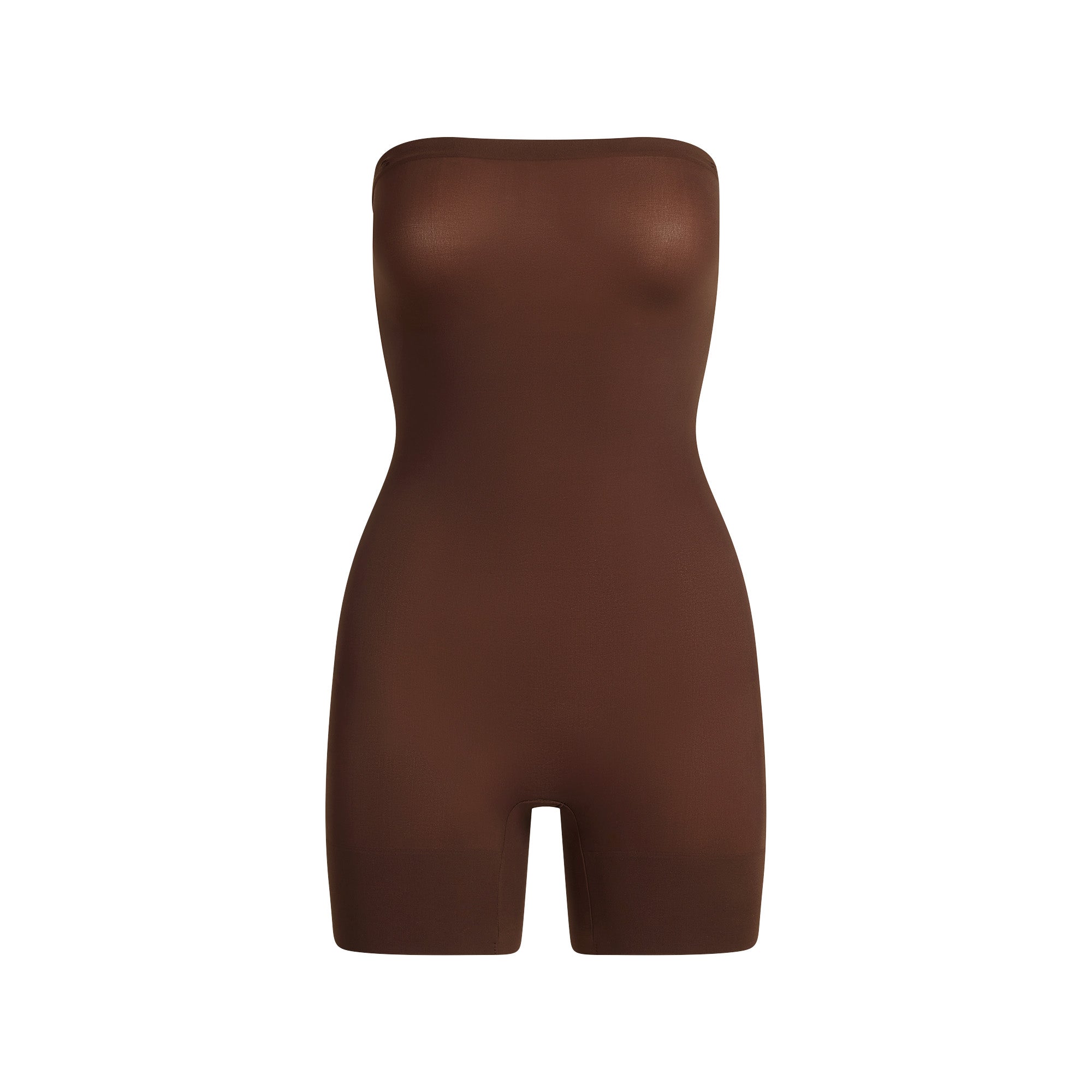 SHEER SEAMLESS STRAPLESS SHORTIE BODYSUIT | COCOA - Image 5
