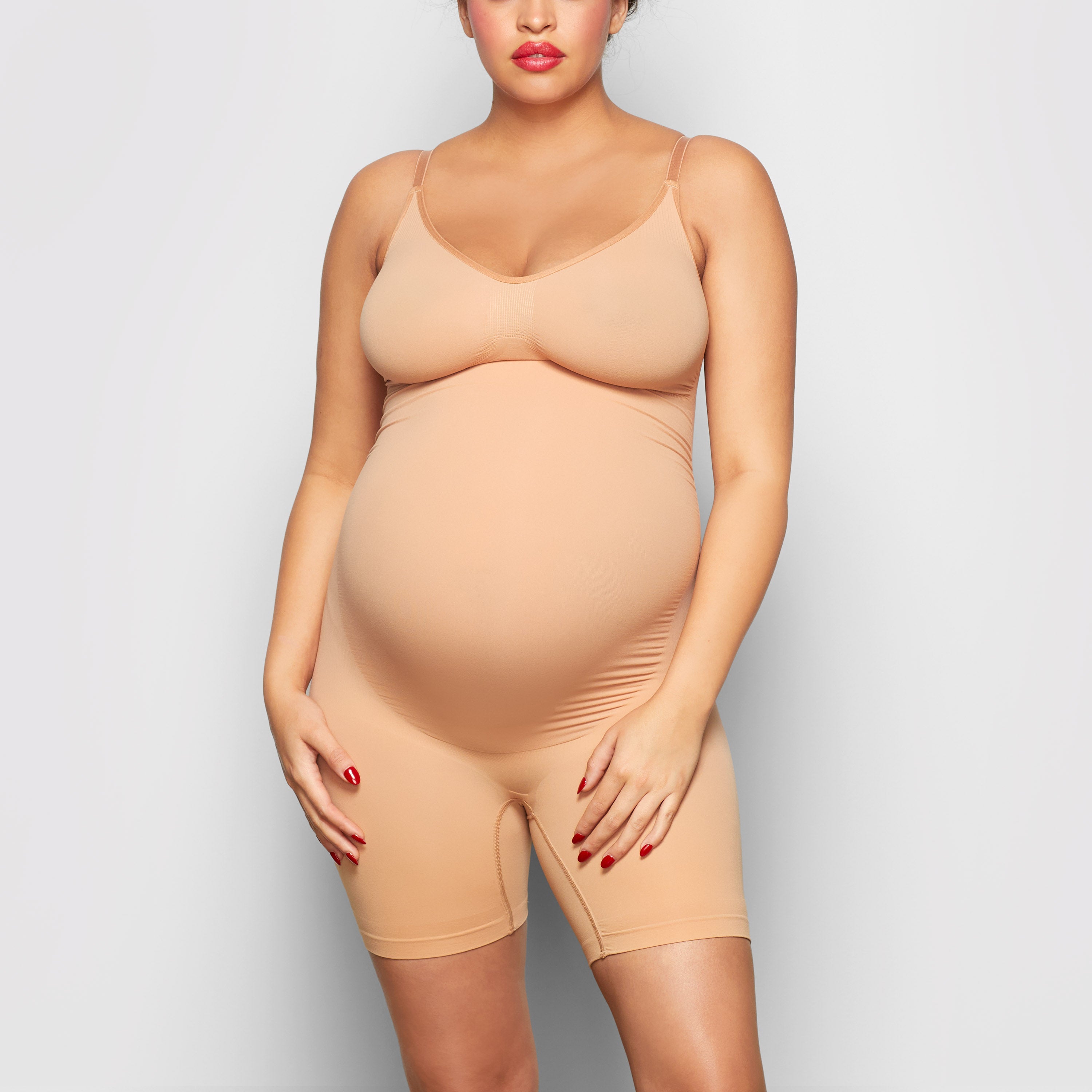 MATERNITY SCULPTING BODYSUIT MID THIGH | OCHRE