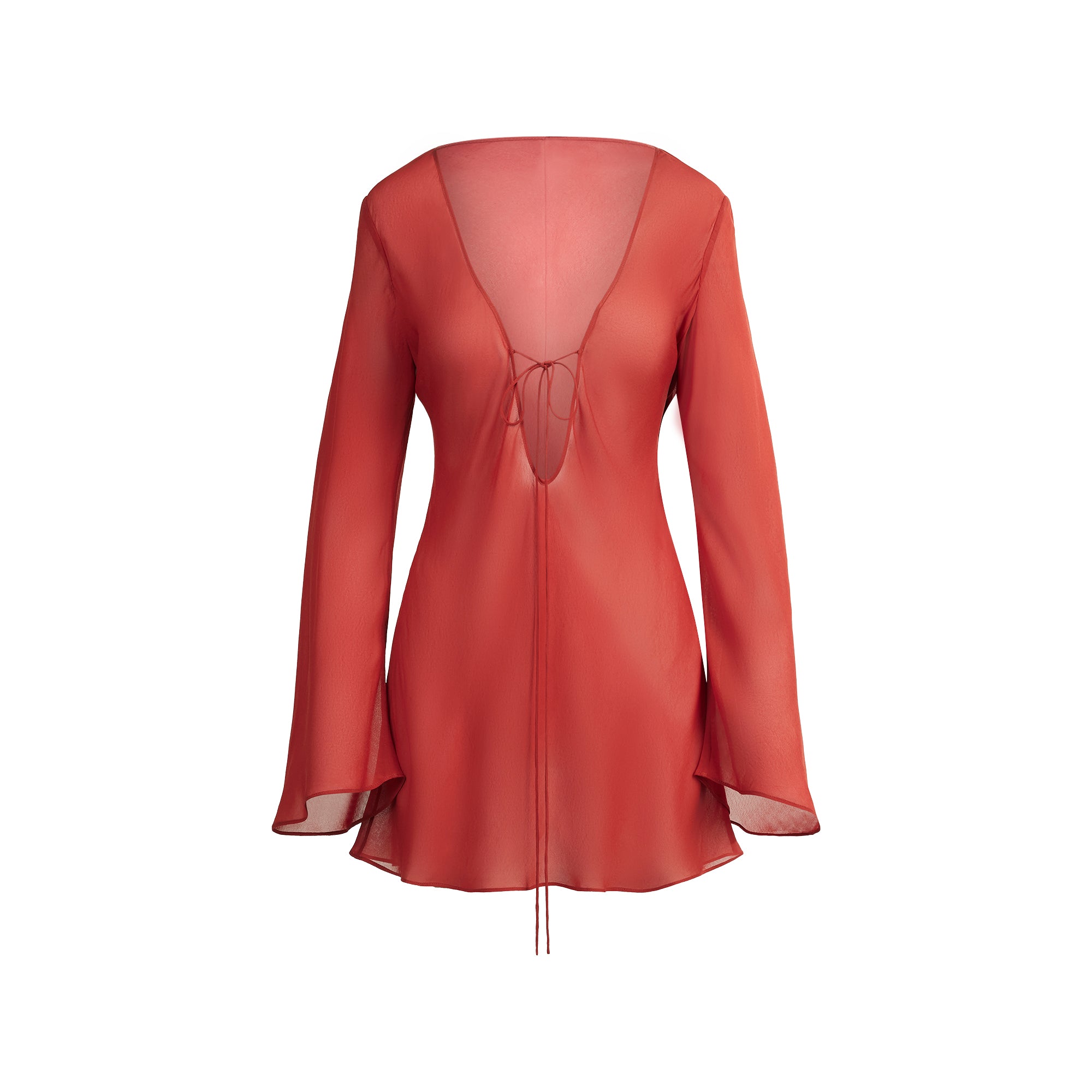 SHEER COVER-UPS LONG SLEEVE MINI DRESS | AUBURN - Image 6