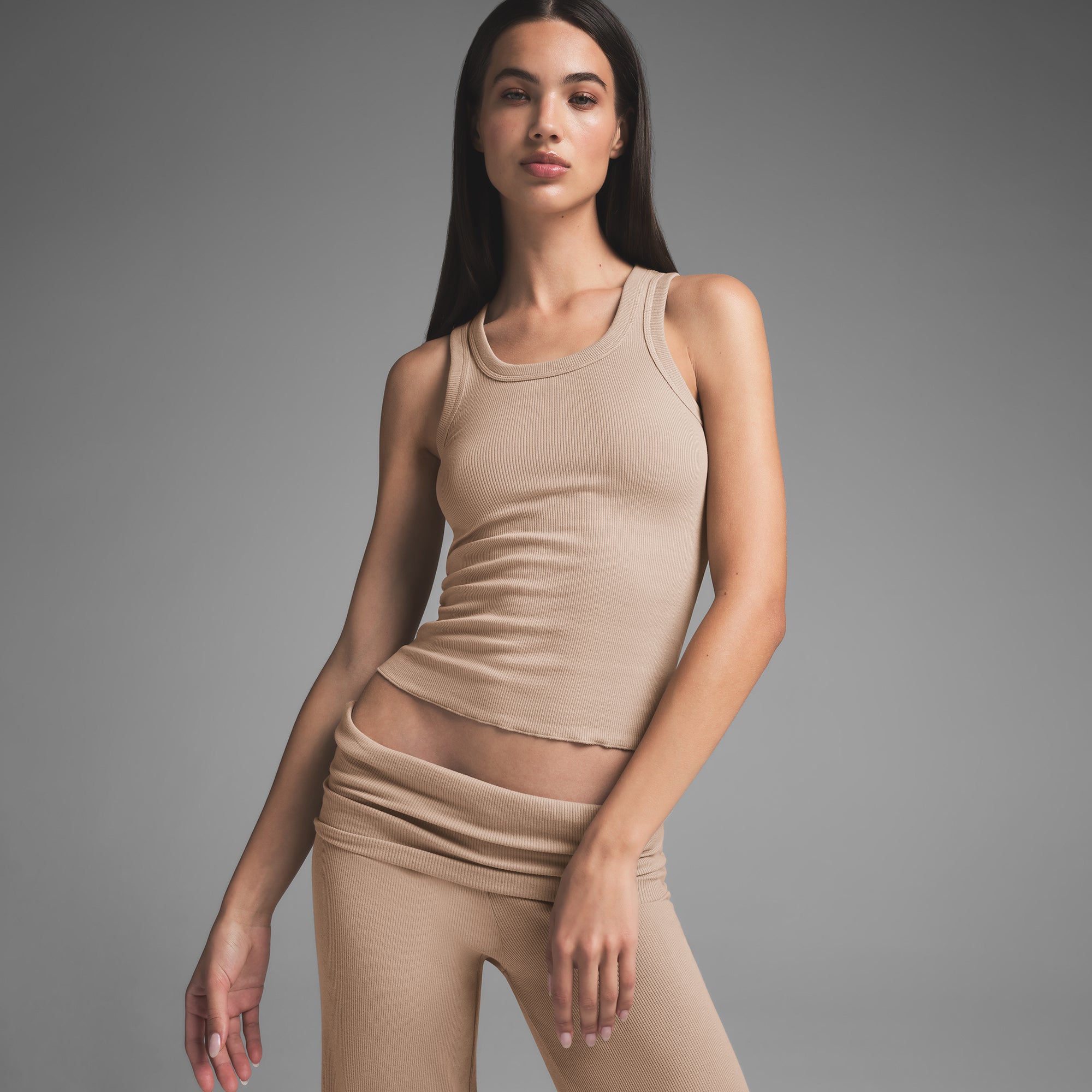 COTTON RIB SCOOP NECK TANK | LATTE