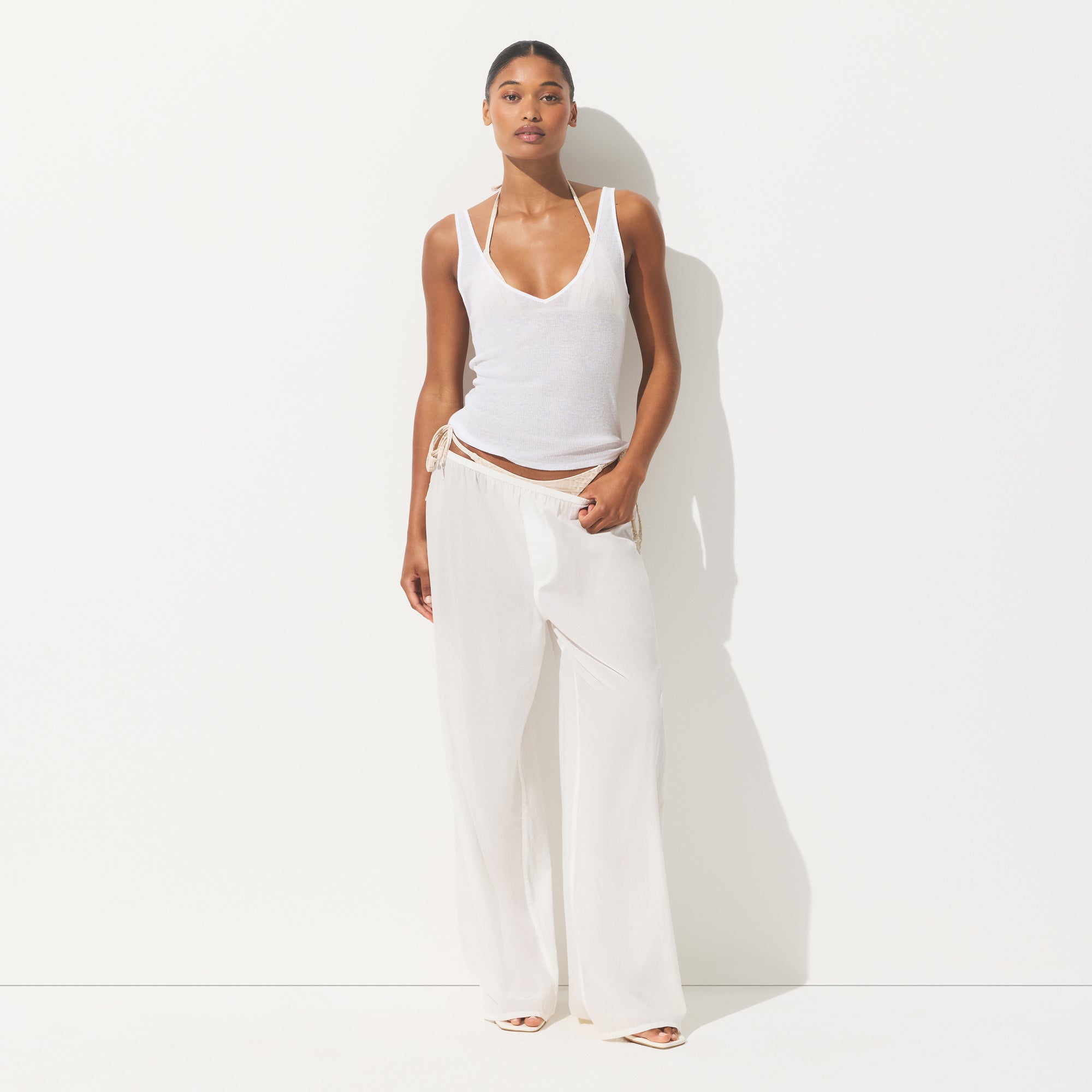 SHEER COTTON V NECK TANK | SNOW - Image 2