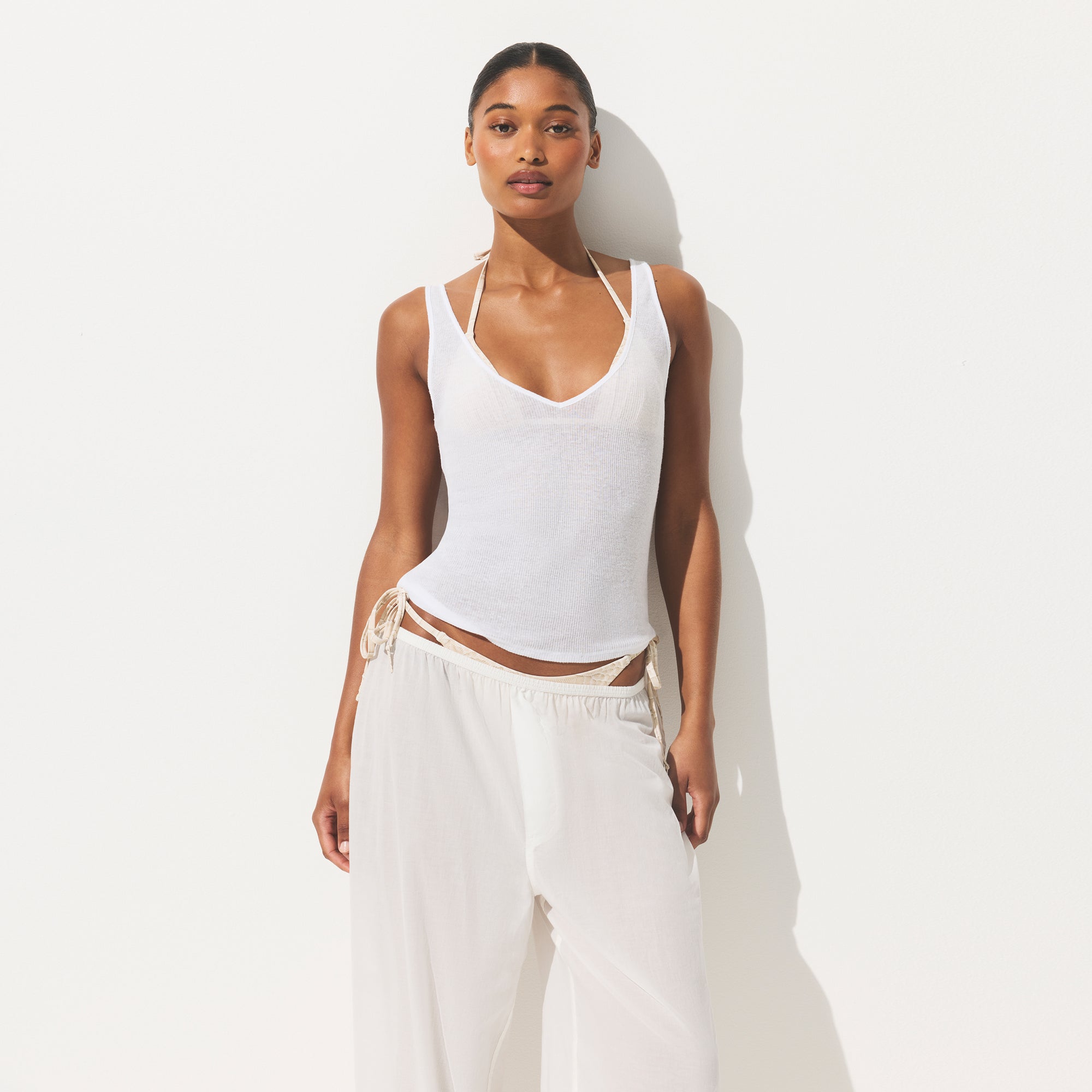 SHEER COTTON V NECK TANK | SNOW