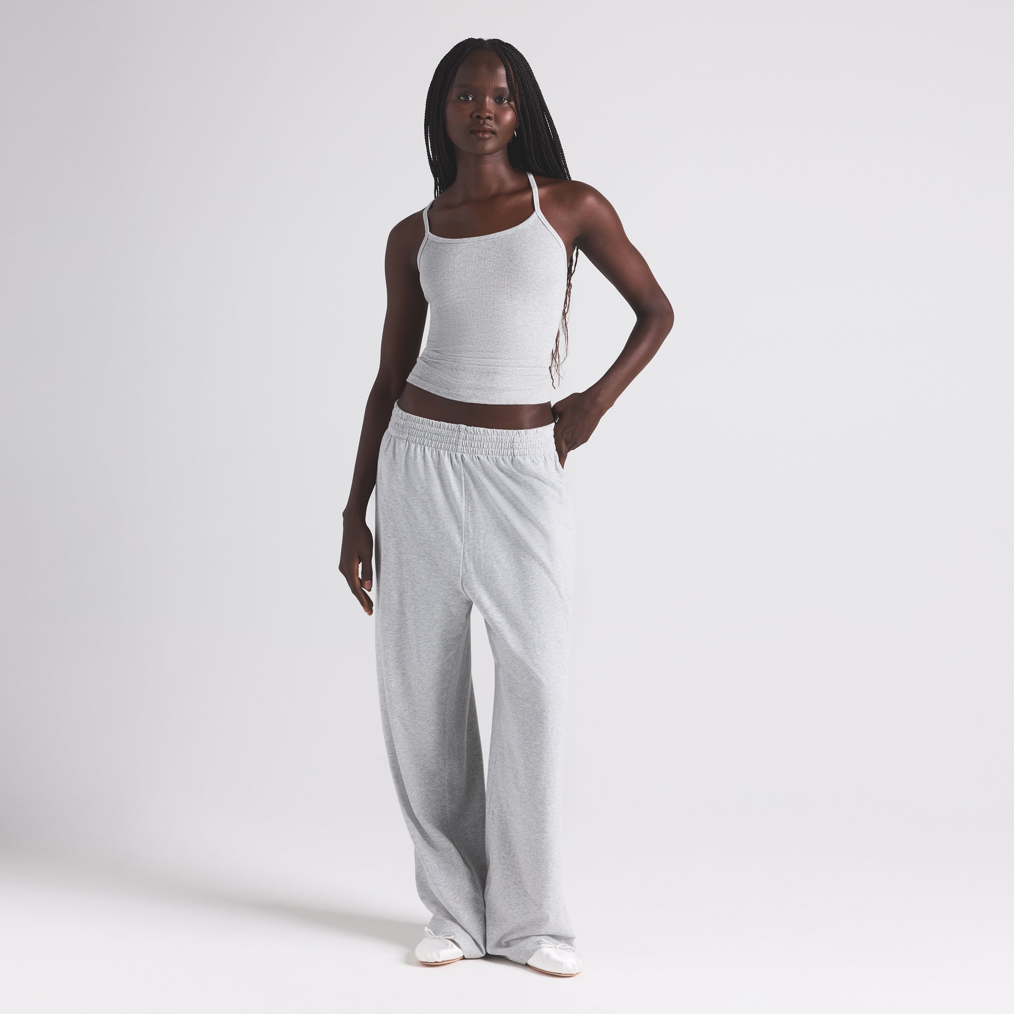 COTTON RIB LONG CAMI | LIGHT HEATHER GREY