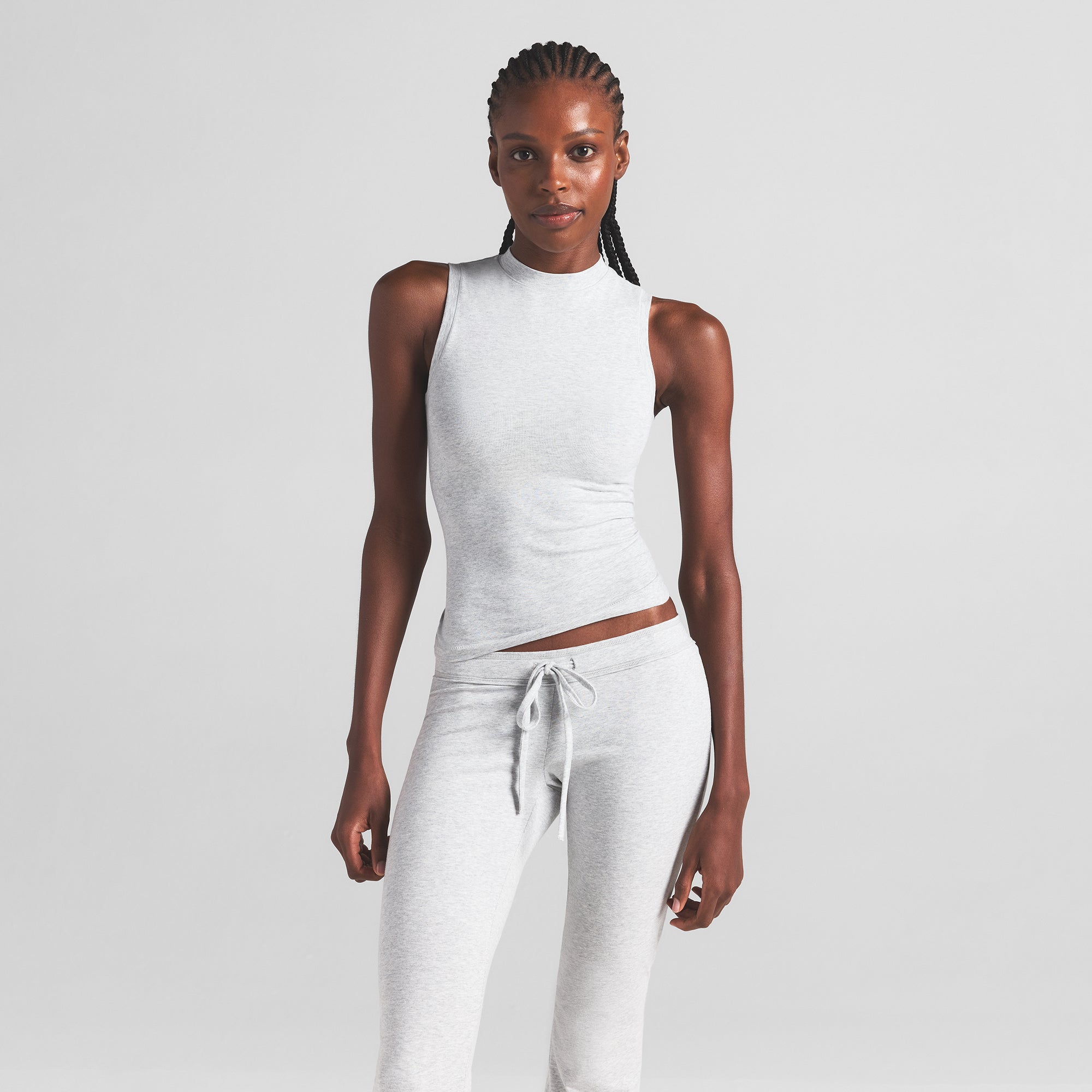 COTTON JERSEY MOCK NECK TANK | LIGHT HEATHER GREY - Image 3