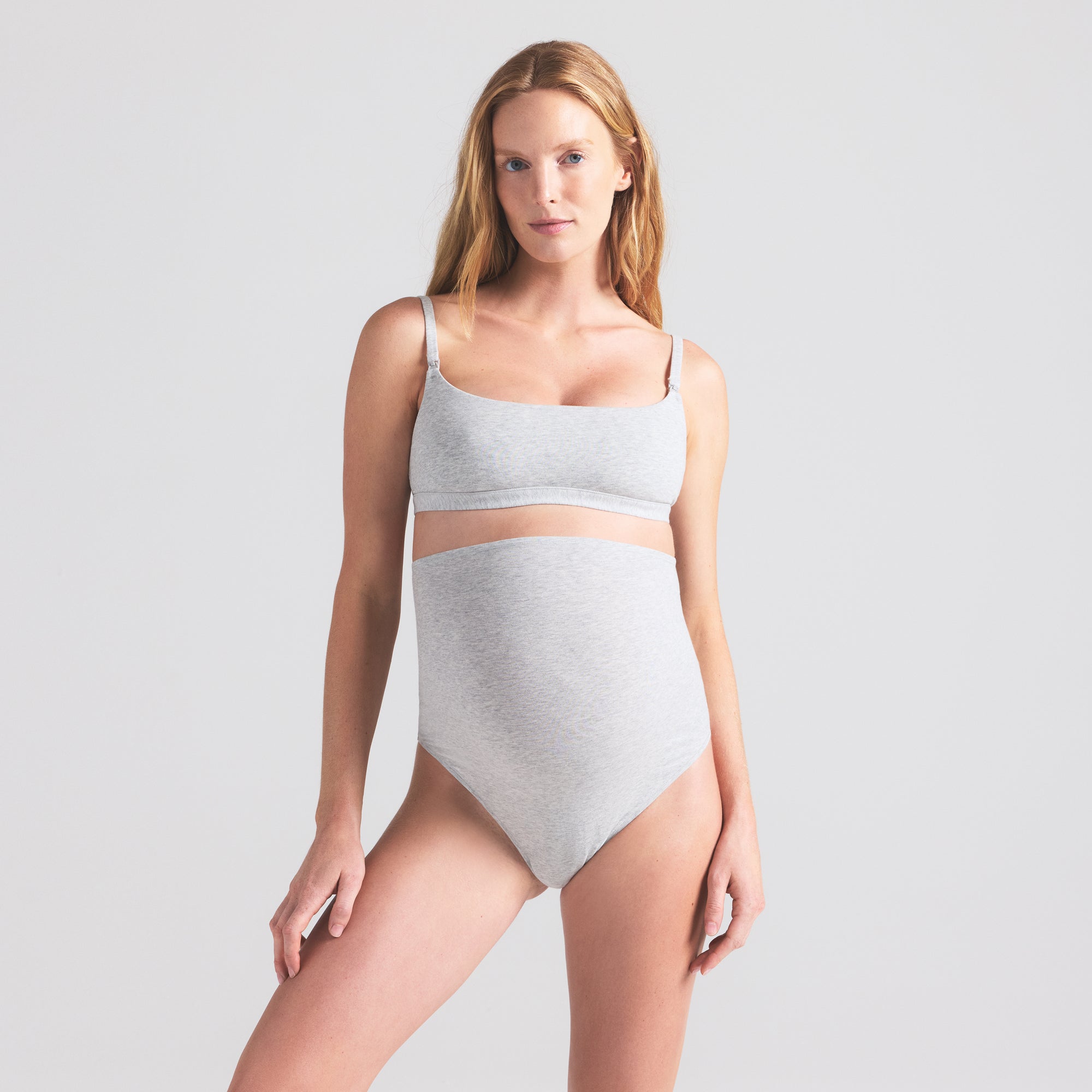 COTTON JERSEY MATERNITY NURSING SCOOP BRALETTE | LIGHT HEATHER GREY - Image 6