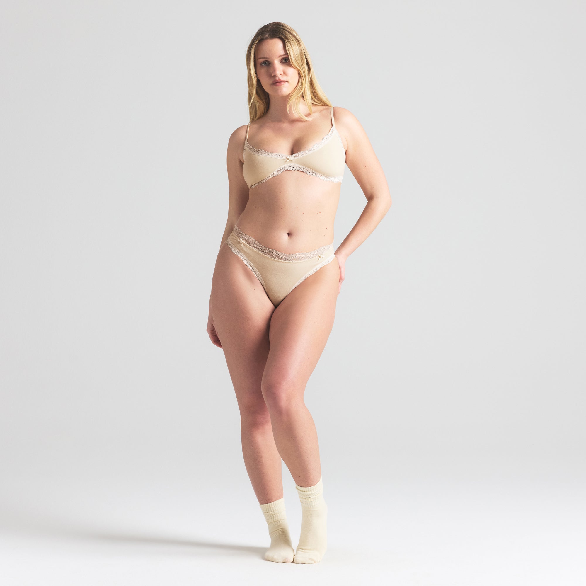 COTTON JERSEY LACE SKIMPY SCOOP BRALETTE | BUTTER