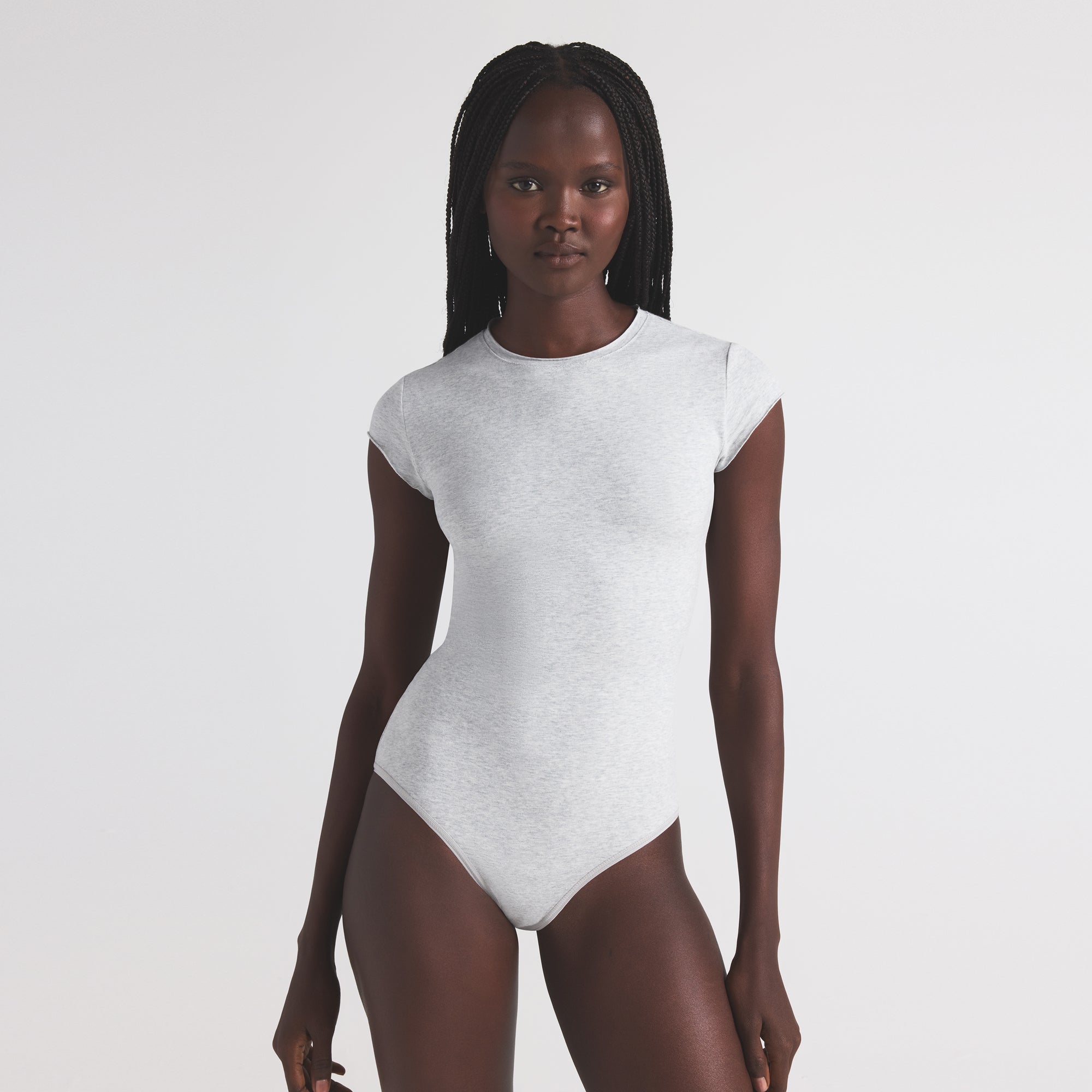 COTTON JERSEY T-SHIRT BRIEF BODYSUIT | LIGHT HEATHER GREY