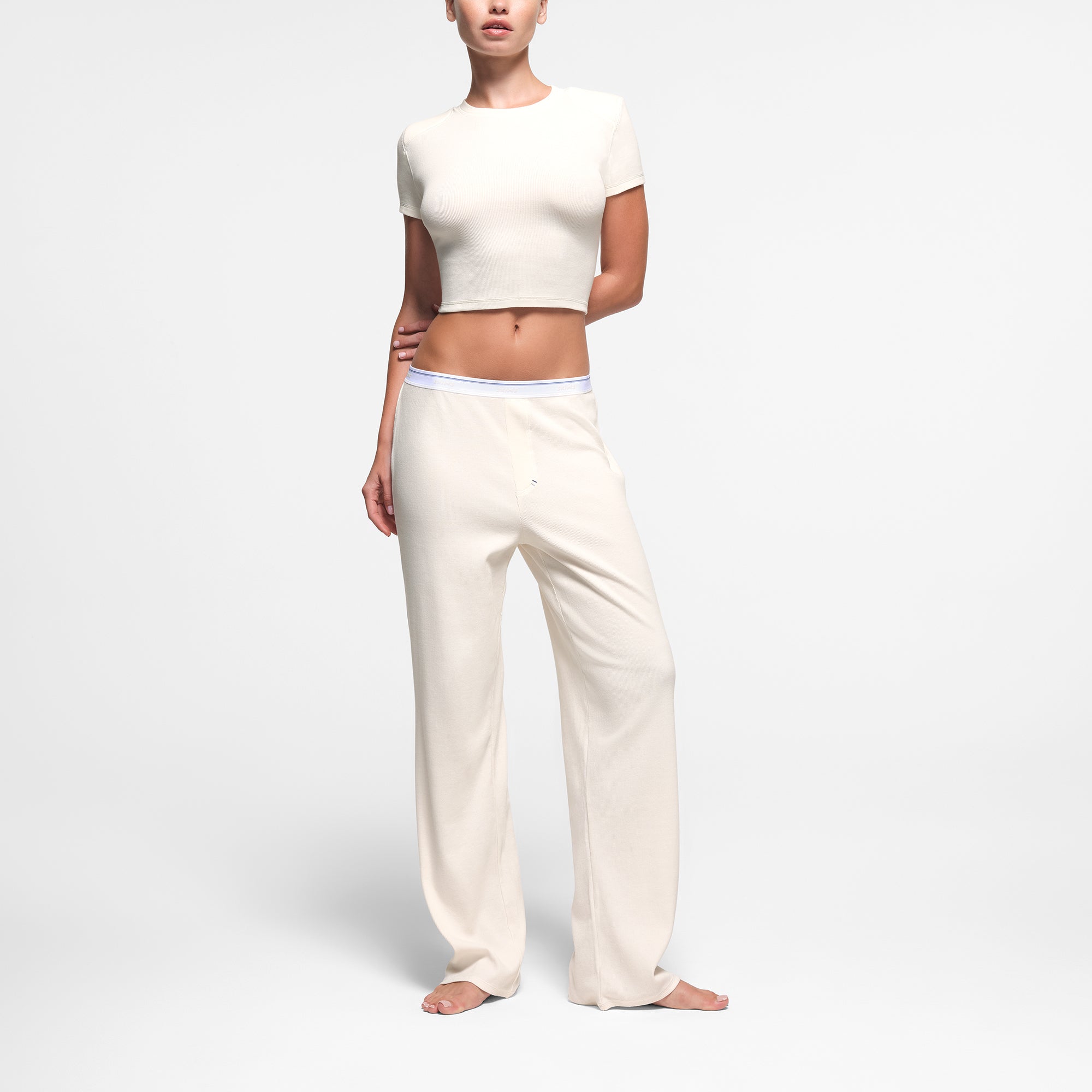 COTTON RIB SHOULDER PAD CROPPED TOP | MARBLE